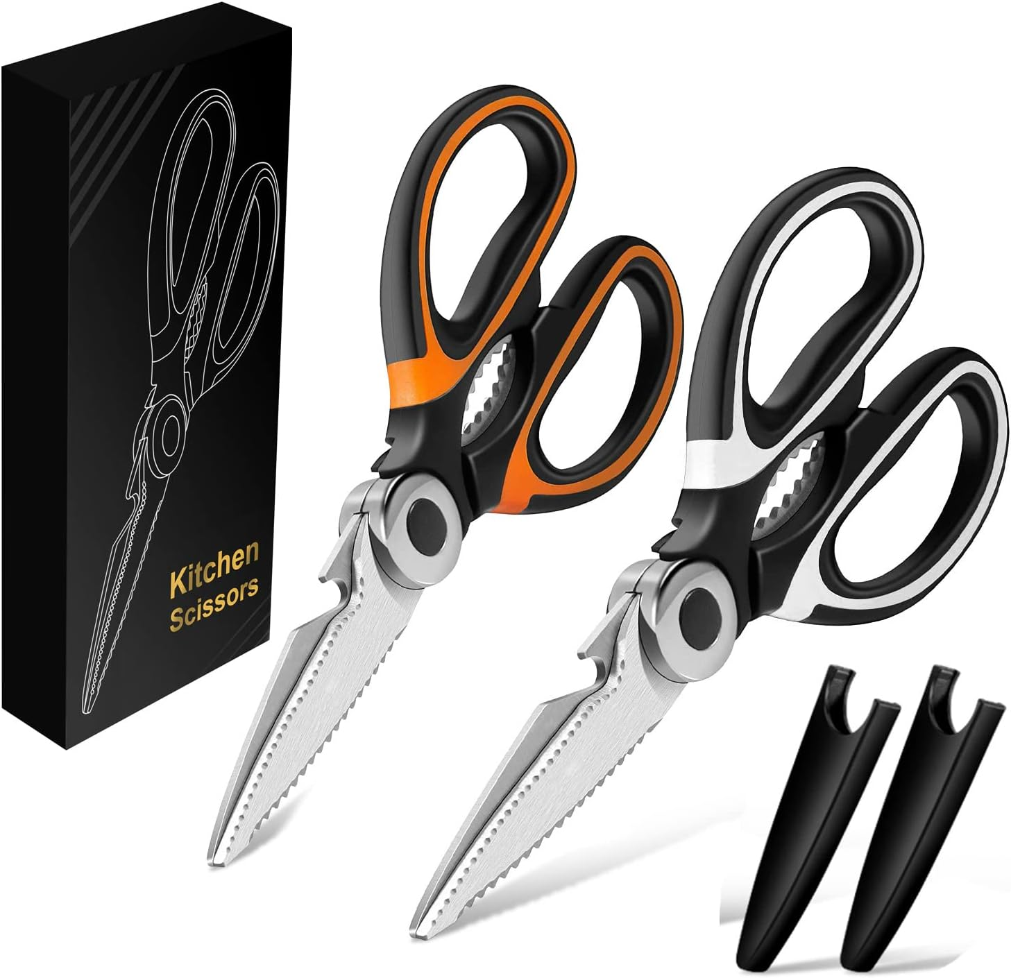 Miluoou Kitchen Scissor, 2-Packs Kitchen Scissor Heavy Duty Meat Shears, Ultra Sharp Stainless Steel Multi-Purpose Scissors for Cutting Meat, Chicken, Vegetable, Fish, Poultry, Vegetable, BBQ, Pizza image number 5