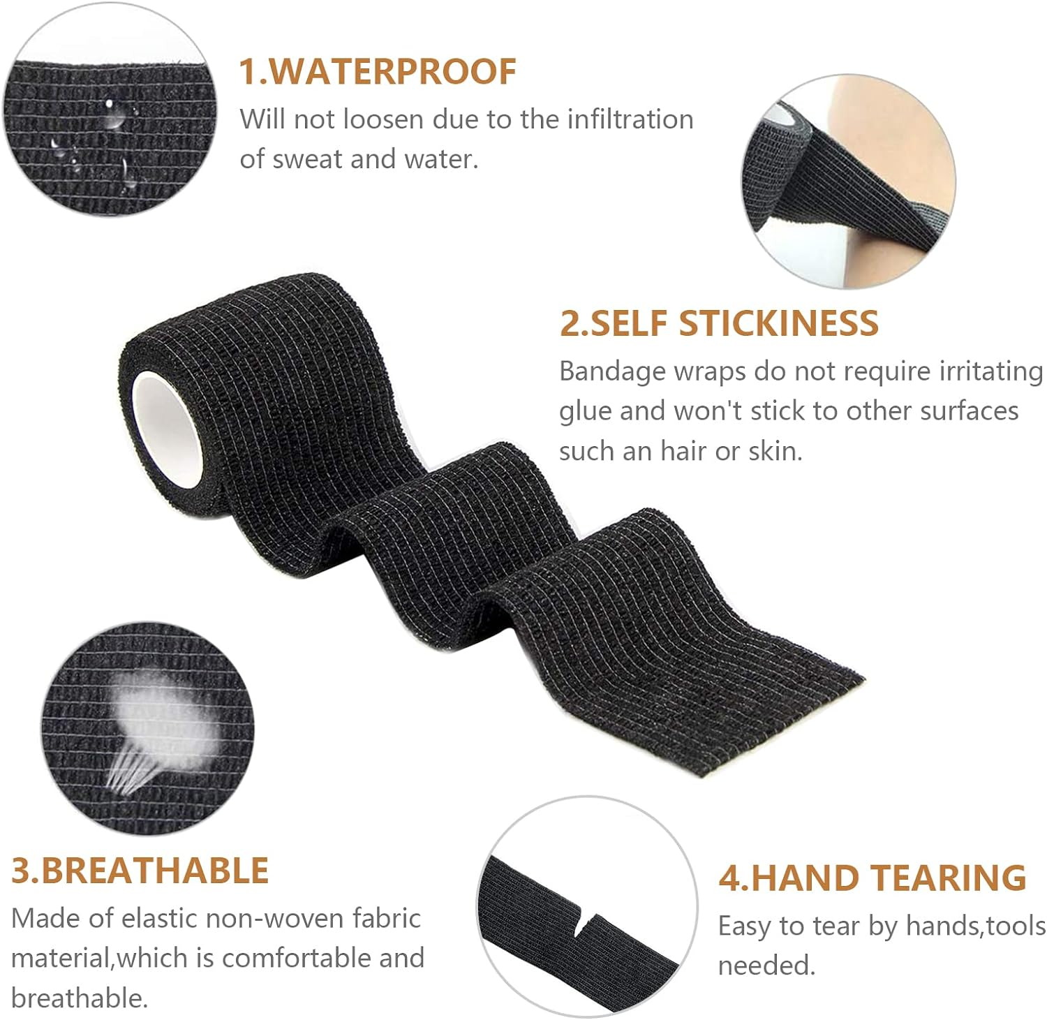 Cohesive Bandage Valuehall 12 Rolls Non-Woven Elastic Bandage Breathable Cohesive Wrap Bandage Waterproof Self Adhesive Bandage First Aid Tape Vet Wrap for Relieve Swelling and Pain V3C09 image number 6