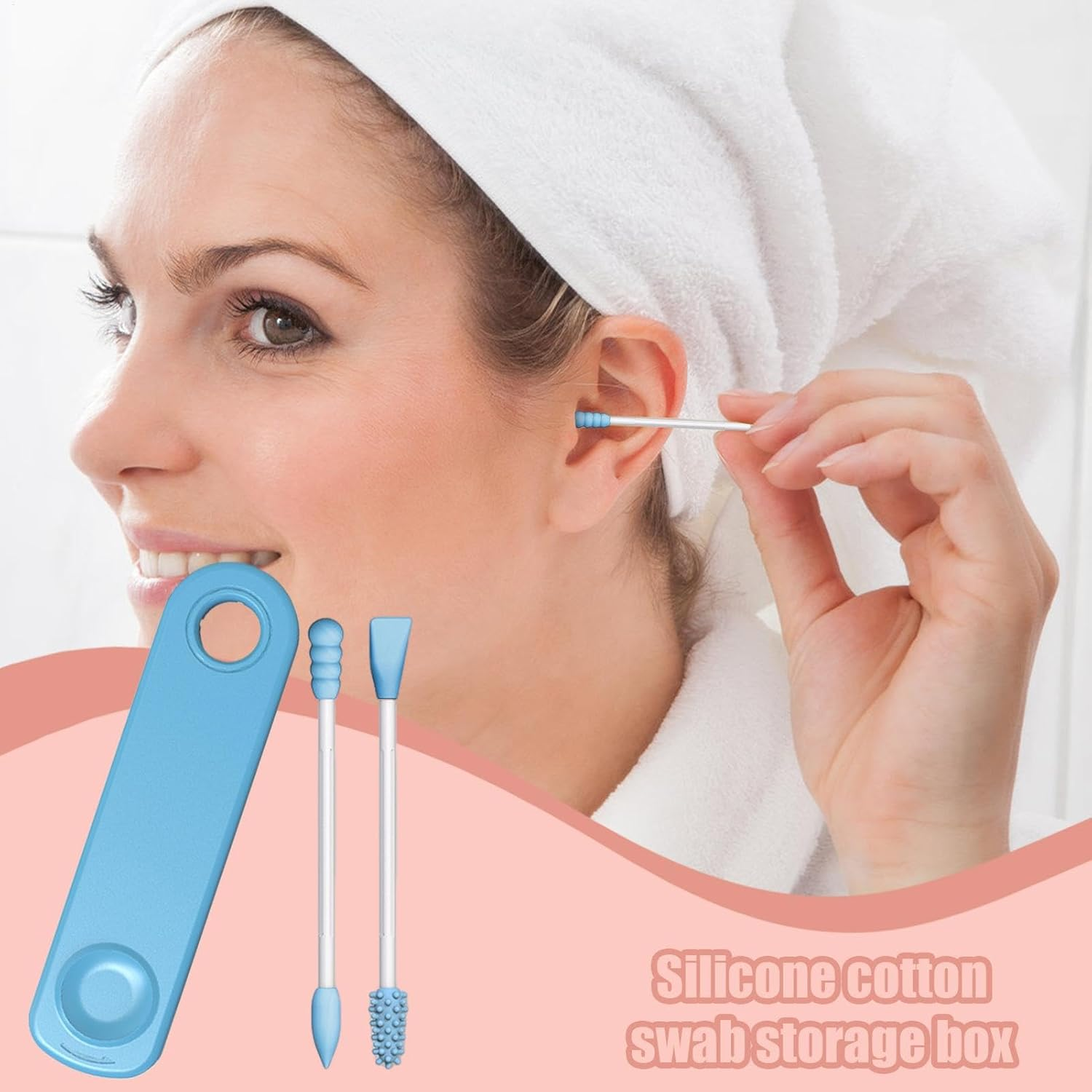 Reusable Ear Swabs - Eco-Friendly Swab, Sustainable Ear Cleaning Buds, Washable Portable Silicone Swab, Sustainable Ear Cleaning Swabs with Travel Case Holder for Makeup Ear Cleaning Beauty image number 3