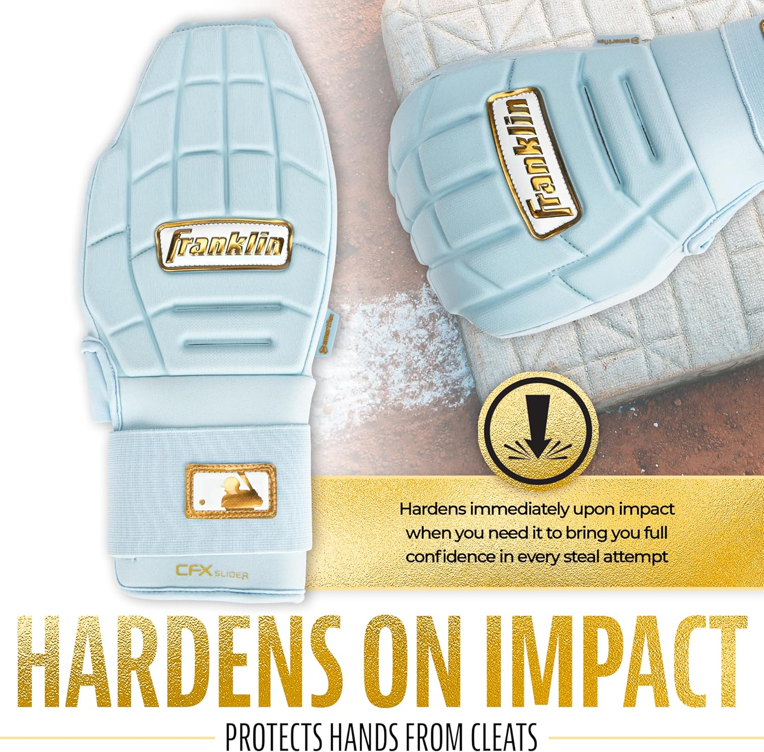 Franklin Sports MLB Baseball + Softball Sliding Mitt - CFX PRT Adult Protective Baserunning Sliding Glove - Left + Right Hand Mitt - Hand + Wrist Protector for Running - One Size