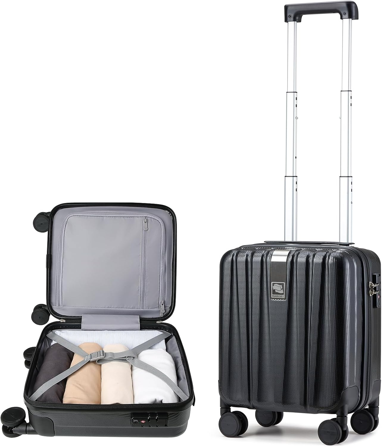 Hanke 14 Inch Underseat Carry on Luggage with Wheels Hard Shell Suitcases Carry on Bag Lightweight Small Mini Suitcase Luggage for Travel(Jet Black)