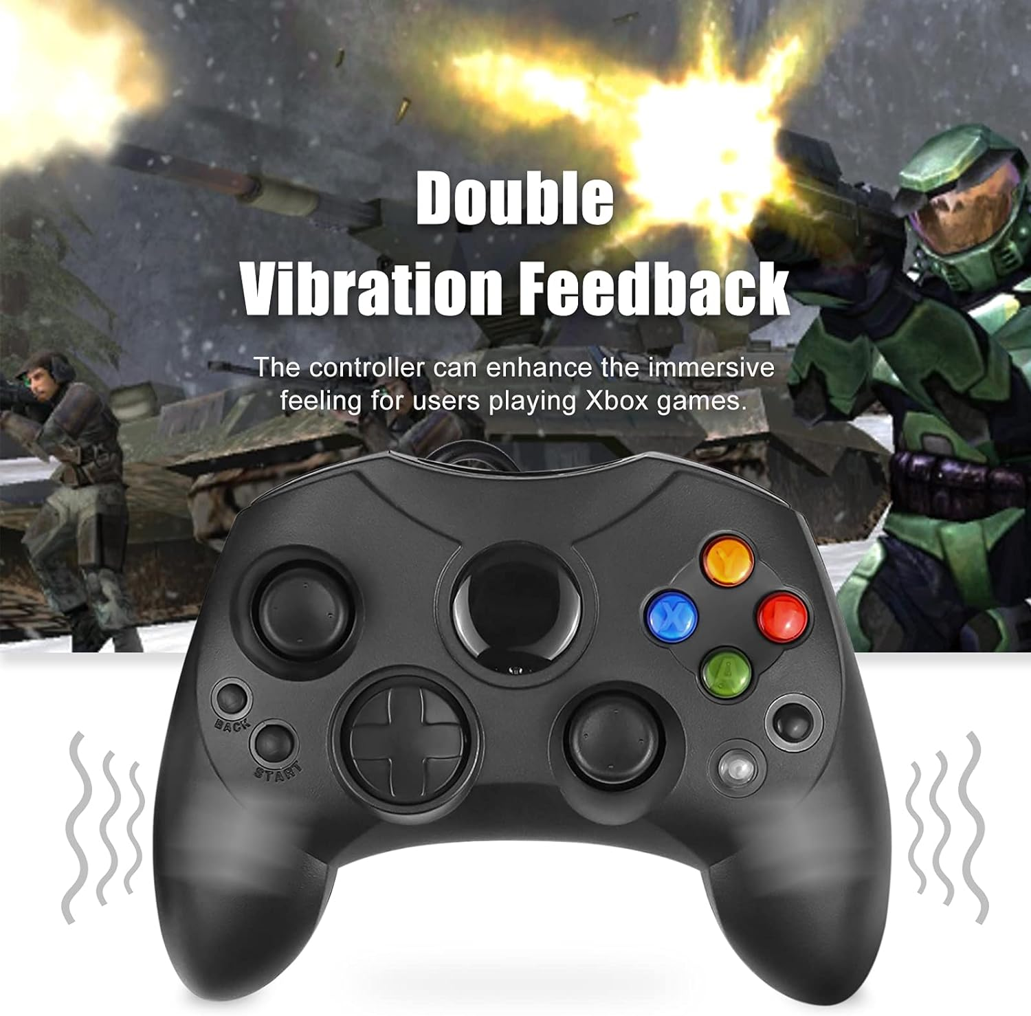 Yioone Controller Replacement for Xbox Controller S-Type/Original Xbox Controller,Classic Controller Compatible with Original Xbox Console(Black) - Black,Blue image number 4