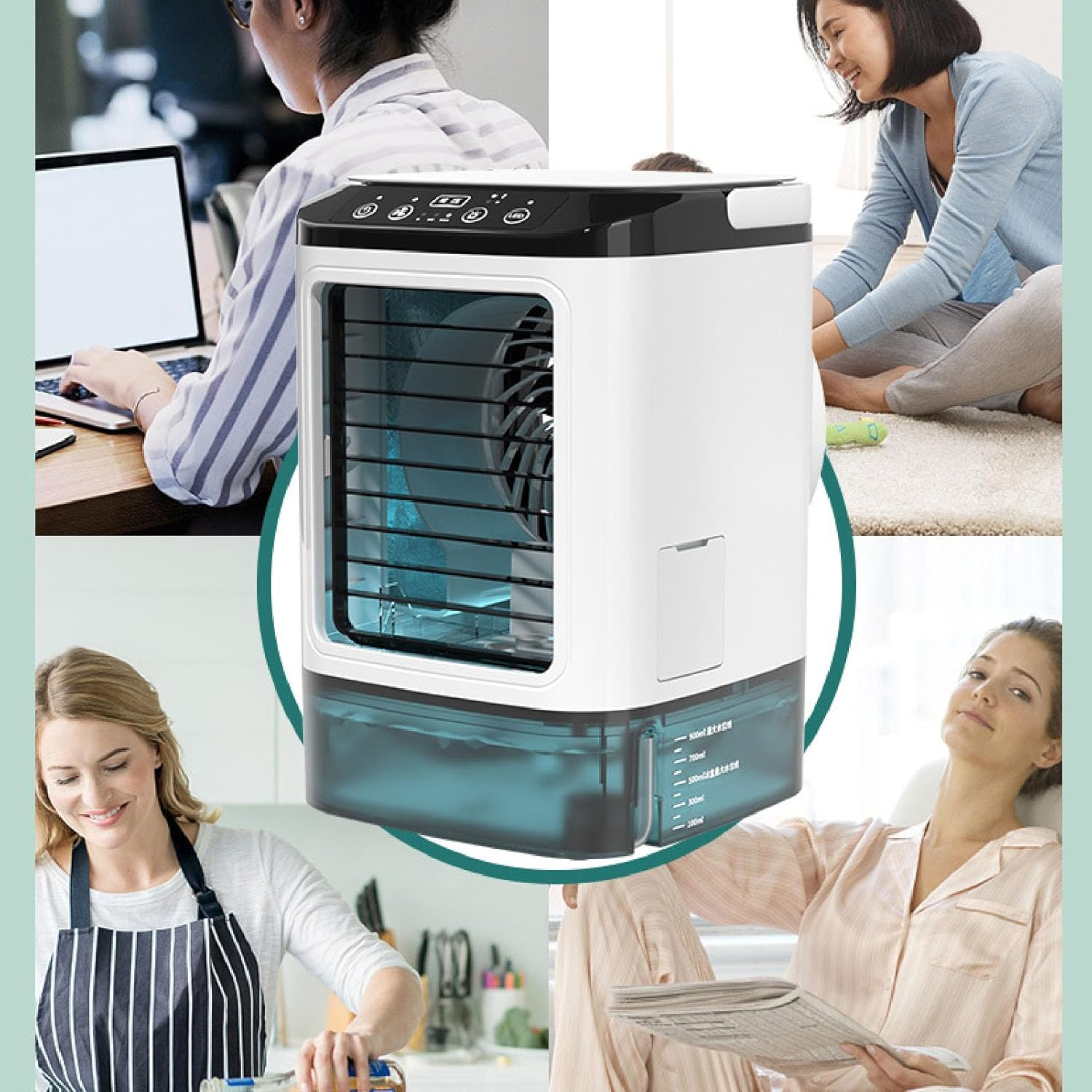 Bewinner Mini Air Conditioner with 900Ml Water Tank, Humidifying Misting Portable Desk Fan, USB Rechargeable Compact Air Cooling Fan for Home Office image number 5