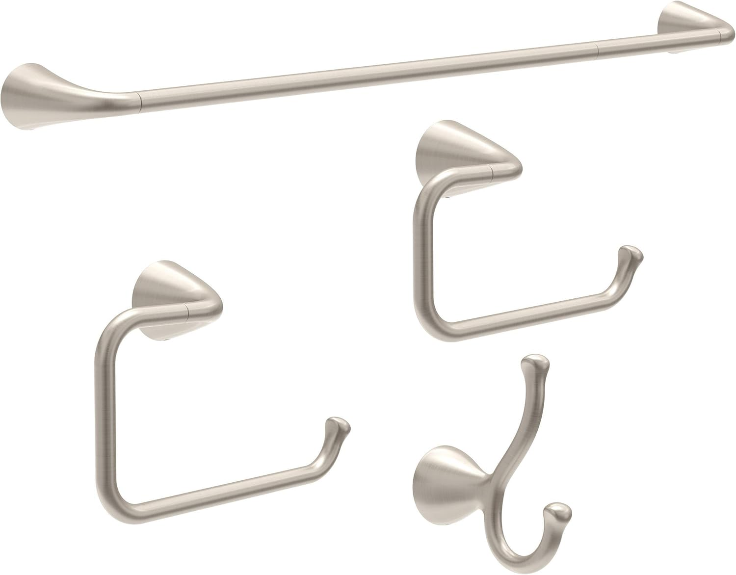 Delta ARV64-DN Arvo 4-Piece Bath Hardware Set 18-In Towel Bar W/ 6-In Extender, Toilet Paper Holder, Towel Ring, Hook, Brushed Nickel image number 2