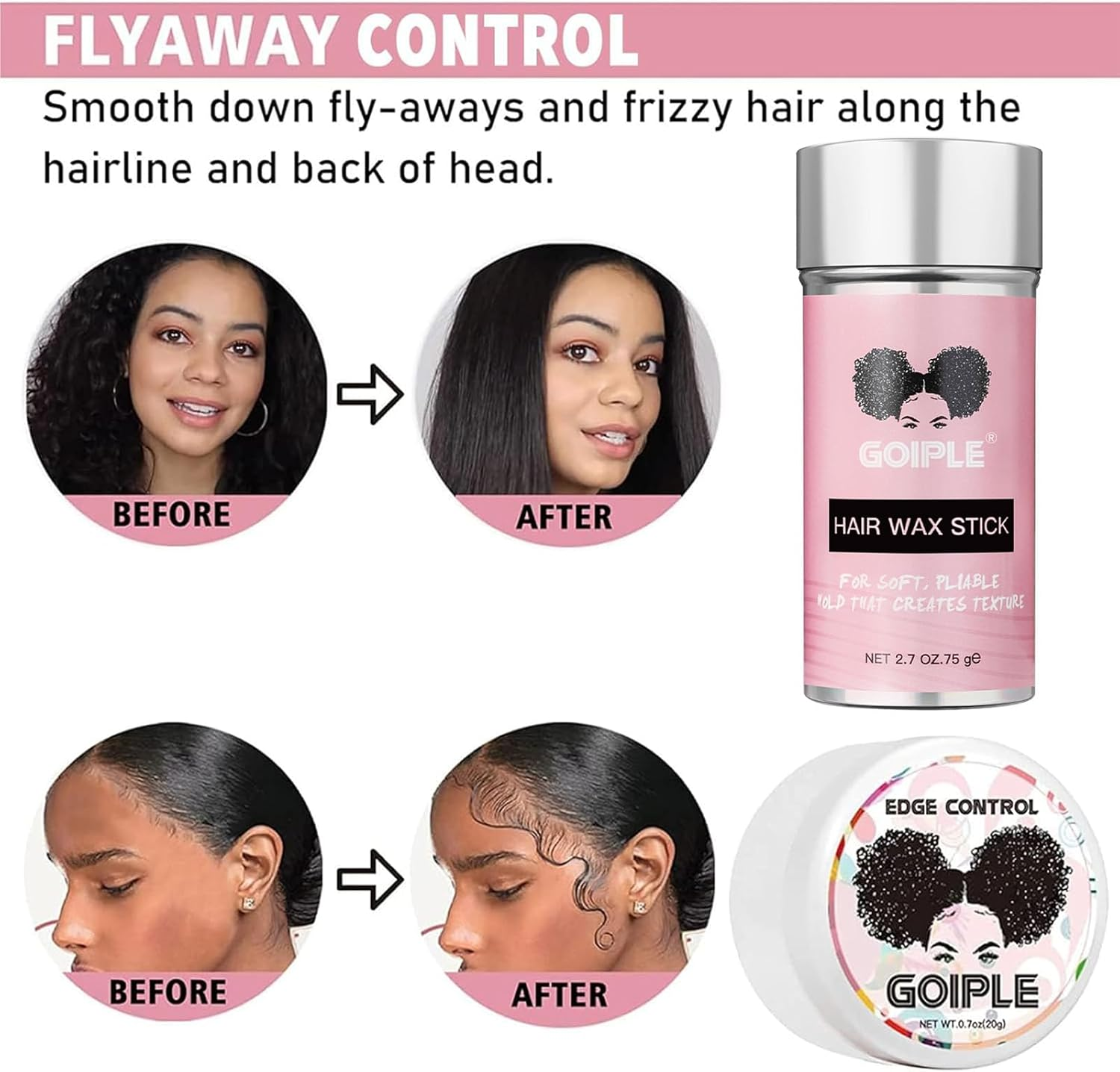 Goiple 3PCS Elastic Bands for Wig Edges - Adjustable Band for Install Accessories with Pink Set-9Pcs Hair Wax Stick Set image number 5