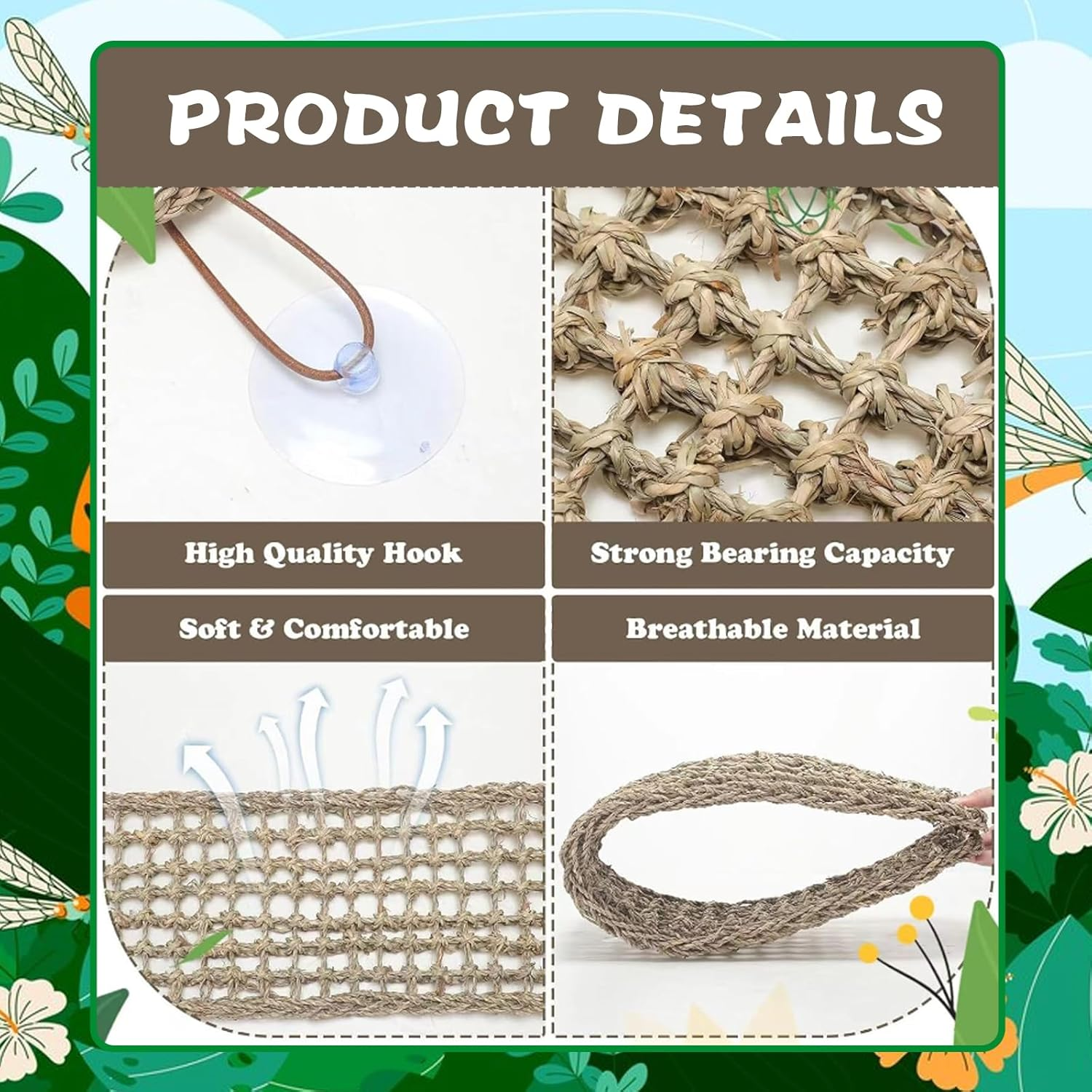 SUSOO 2 Pcs Bearded Dragon Hammock for Reptile Lounger Climbing Toys with Suction Cups, Climbing Wall Gecko Toys, Amphibians Tank Accessories for Lizard Hammock,Geckos and Lizards (40X20Cm & 20X28Cm) image number 4