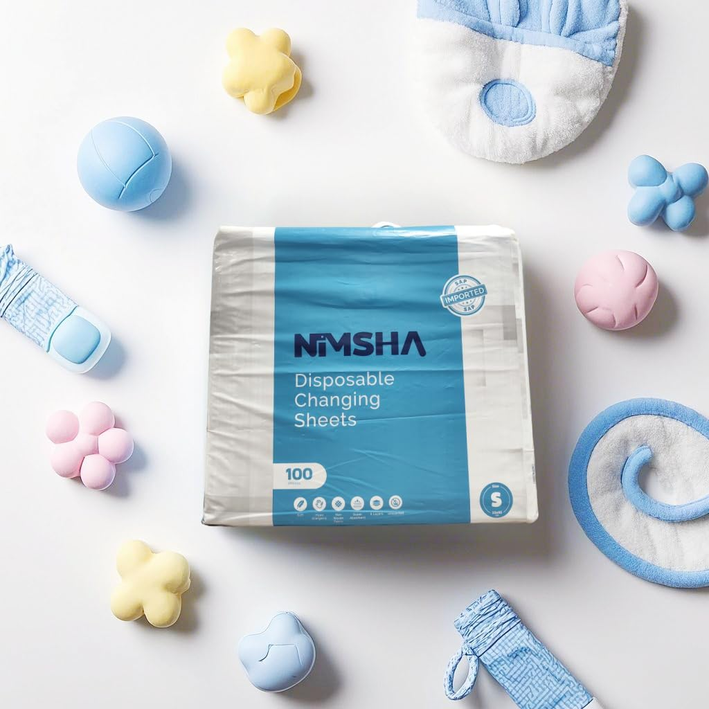 NIMSHA Disposable Changing Pads (Pack of 100) &ndash; Super Absorbent Baby Diaper Changing Pads, Leak-Proof & Breathable Bed Liners for Potty Training, Travel & Bed Protection, 43X33 Cm image number 1