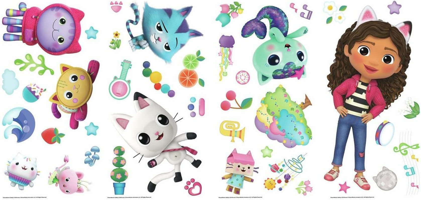 Roommates RMK4823SCS Gabby'S Dollhouse Peel and Stick Wall Decals, Pink, Purple, Blue image number 1