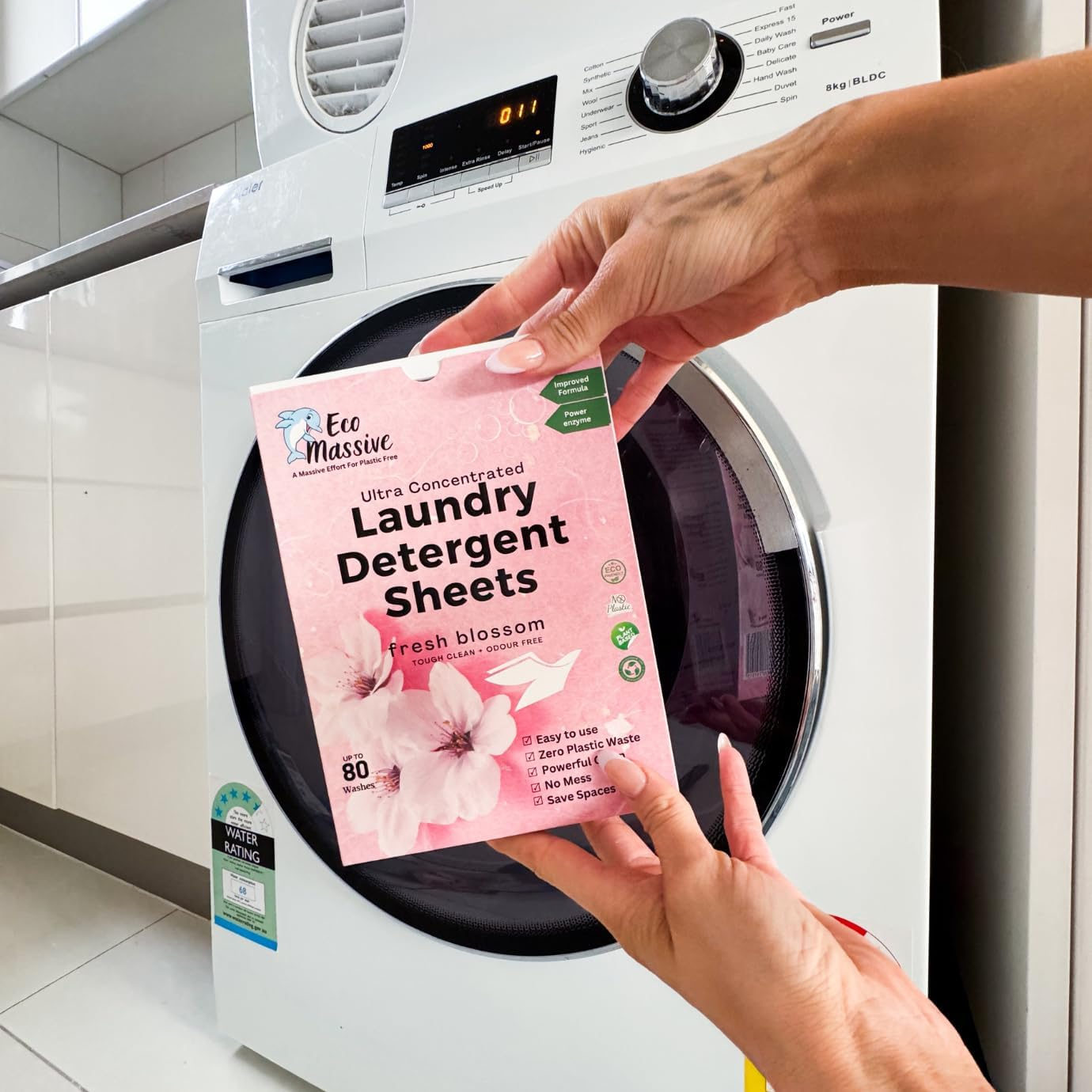 Eco Laundry Detergent Sheets, Ultra Concentrated & Fully Degradable Laundry Sheet Strips for Washing Clothes. Gentle Clean & Odour Free- 80 Loads, Fresh Blossom- ECO Massive image number 3
