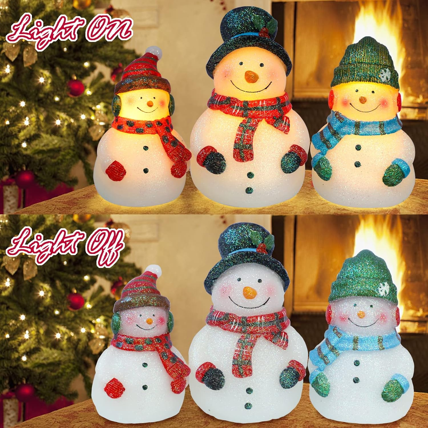 Impress Life Christmas Snowman Flameless Candles with Remote, Holiday Theme LED Candles, Battery Operated Real Wax Candles for Bedroom Party Winter Xmas Decor - Set of 3 image number 4
