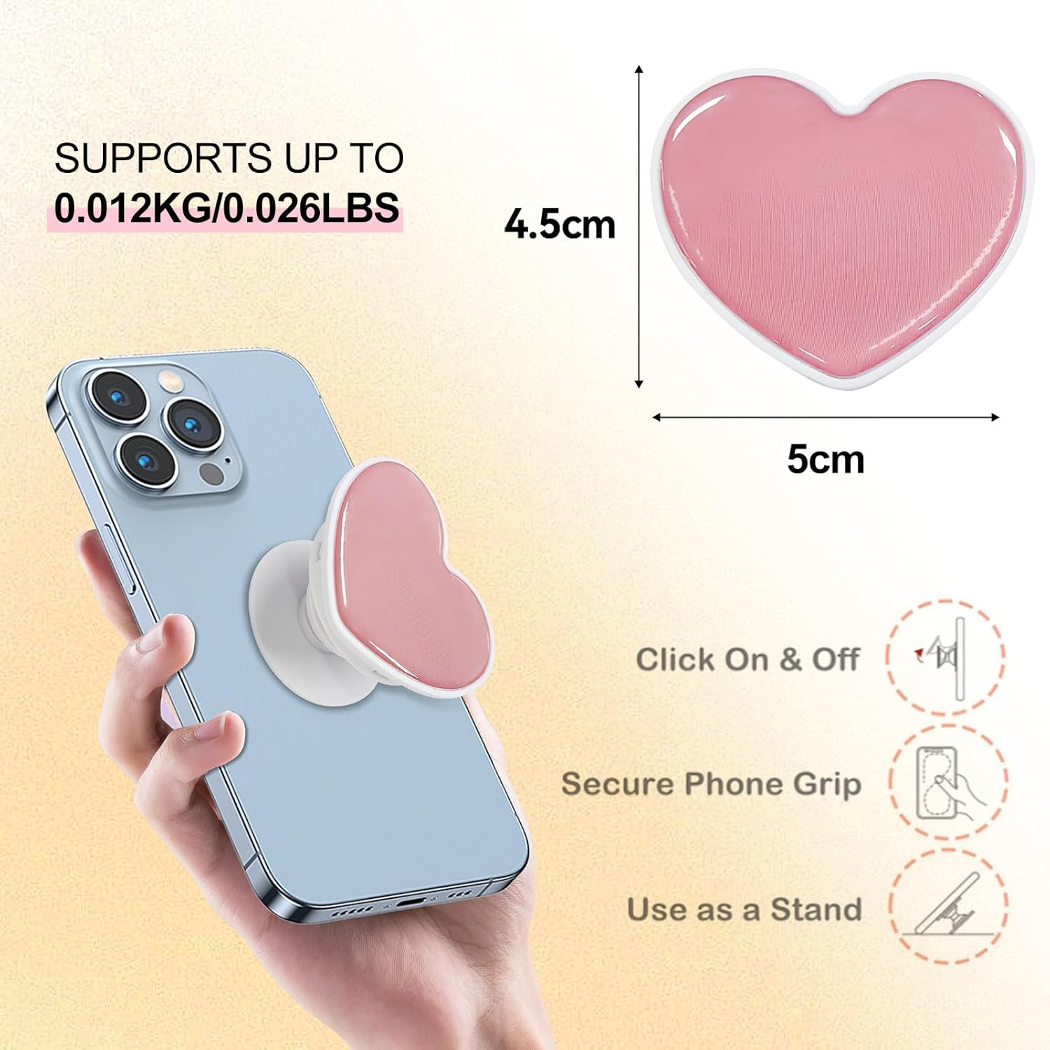 T Tersely 2Pack Cell Phone Holder for Kindle, Cute Heart Shape Collapsible Stand Expandable Multi Functional Mobile Phone Grip Stand Holder for Smartphone Tablet Cell Phone Accessory (Black+Pink) - Orange+Coral image number 2