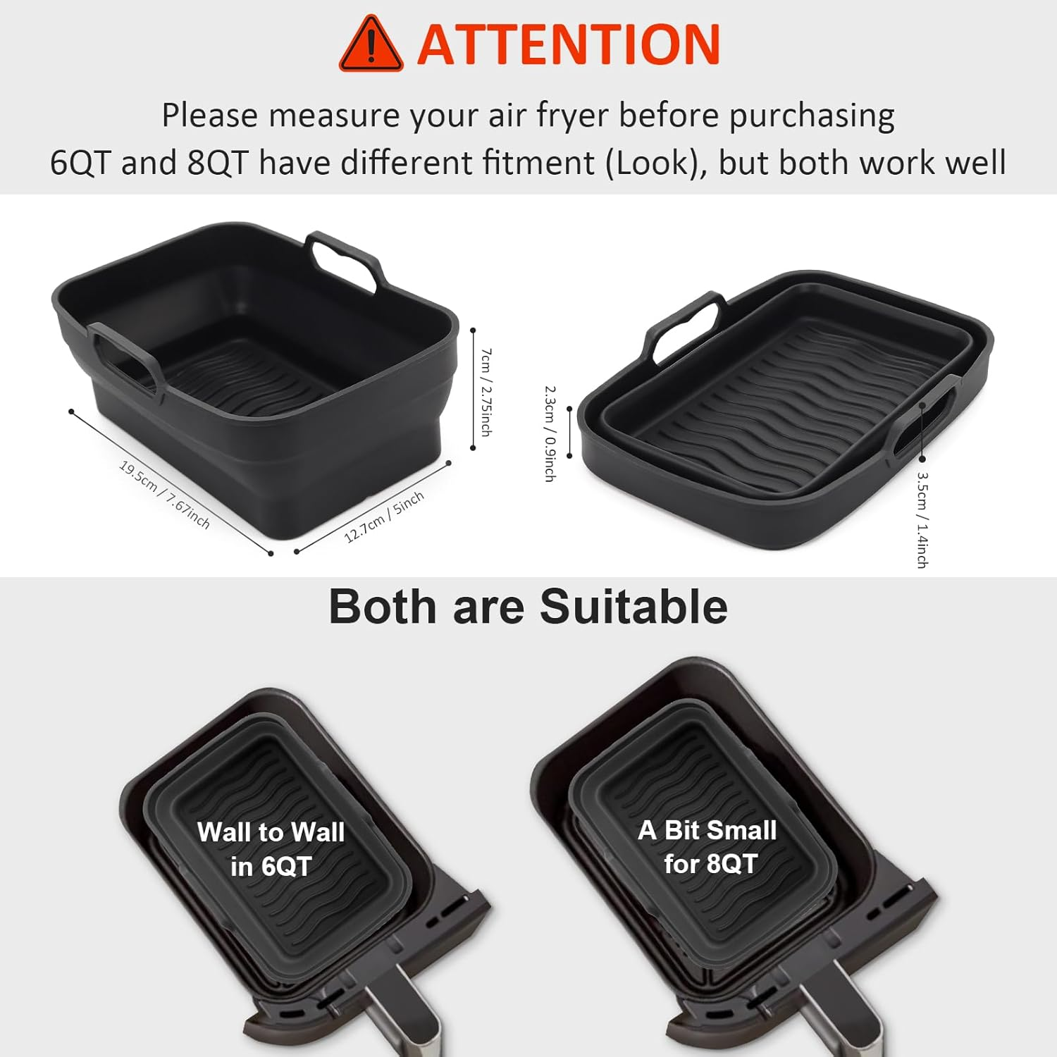 Ninja Dual Air Fryer Silicone Liners 2 Pack - Reusable Replacement Basket Bowl, Collapsible Baking Tray for Oven Microwave Accessories (Black) image number 3