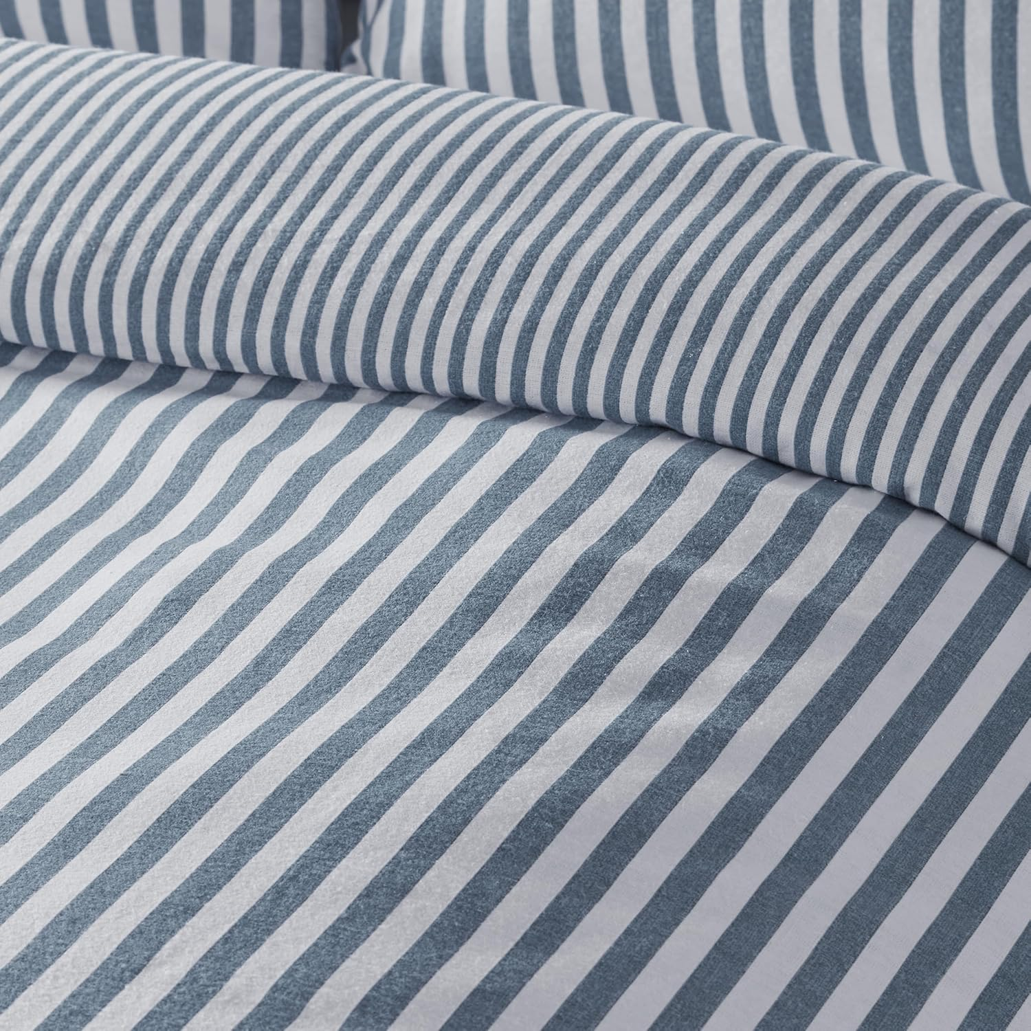 Catherine Lansfield Brushed Stripe Cotton Reversible Single Duvet Cover Set with Pillowcase Blue image number 2