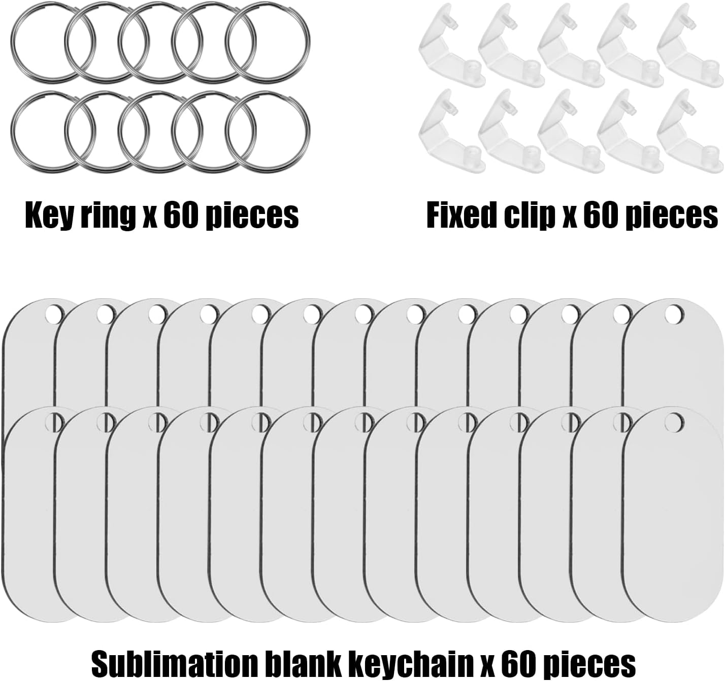 180Pcs Sublimation Keychain Blanks Set, Double Sided 60 MDF Sublimation Key Chains Blanks with 120 Rings and Clips Heat Transfer Keychain Blanks for Sublimation Craft DIY image number 2