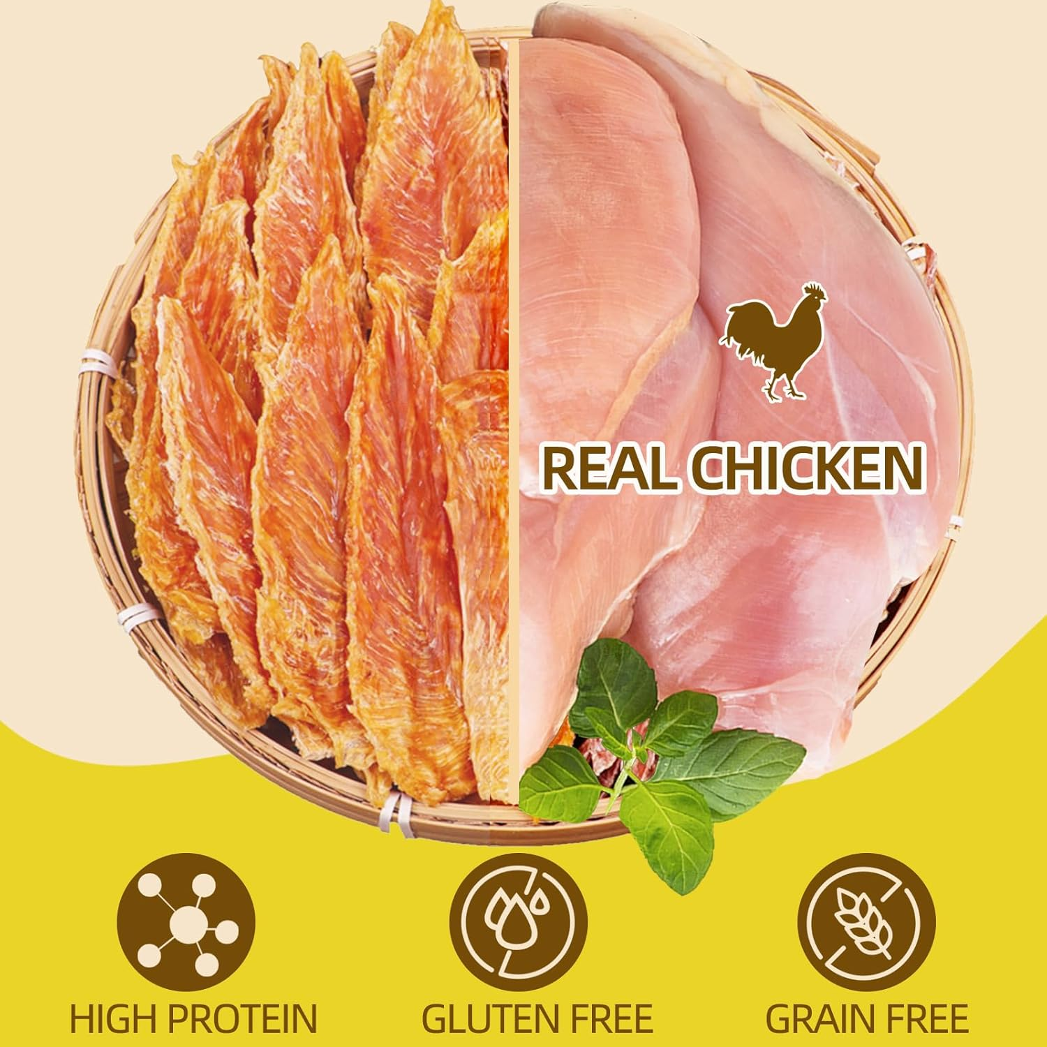 Premium Chicken Breast Jerky Fillets Dog Treats, Dog Healthy Chicken Jerky Training Treats for Small Medium Large Dog 100G image number 1