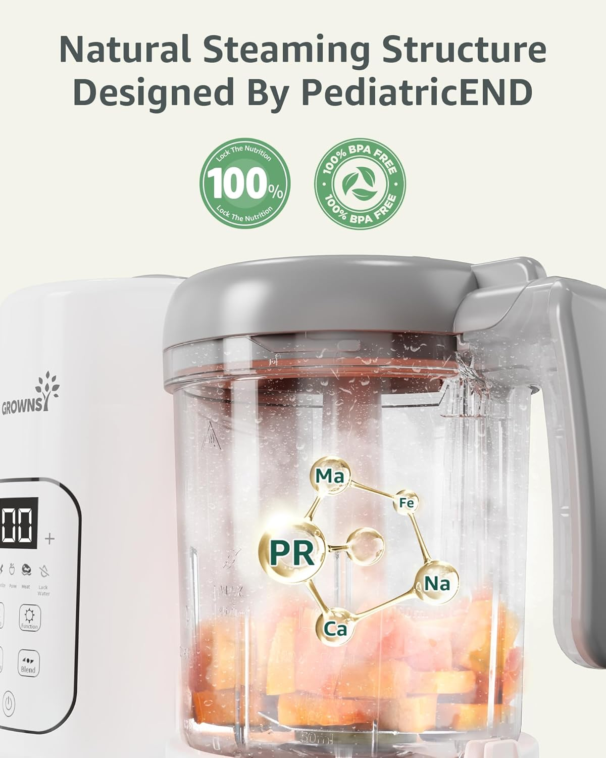 GROWNSY Baby Food Maker | Baby Food Processor | All-In-One Baby Food Puree Blender Steamer Grinder Mills Machine Auto Cooking & Grinding with Self Cleans Touch Screen LCD Display, BPA Free