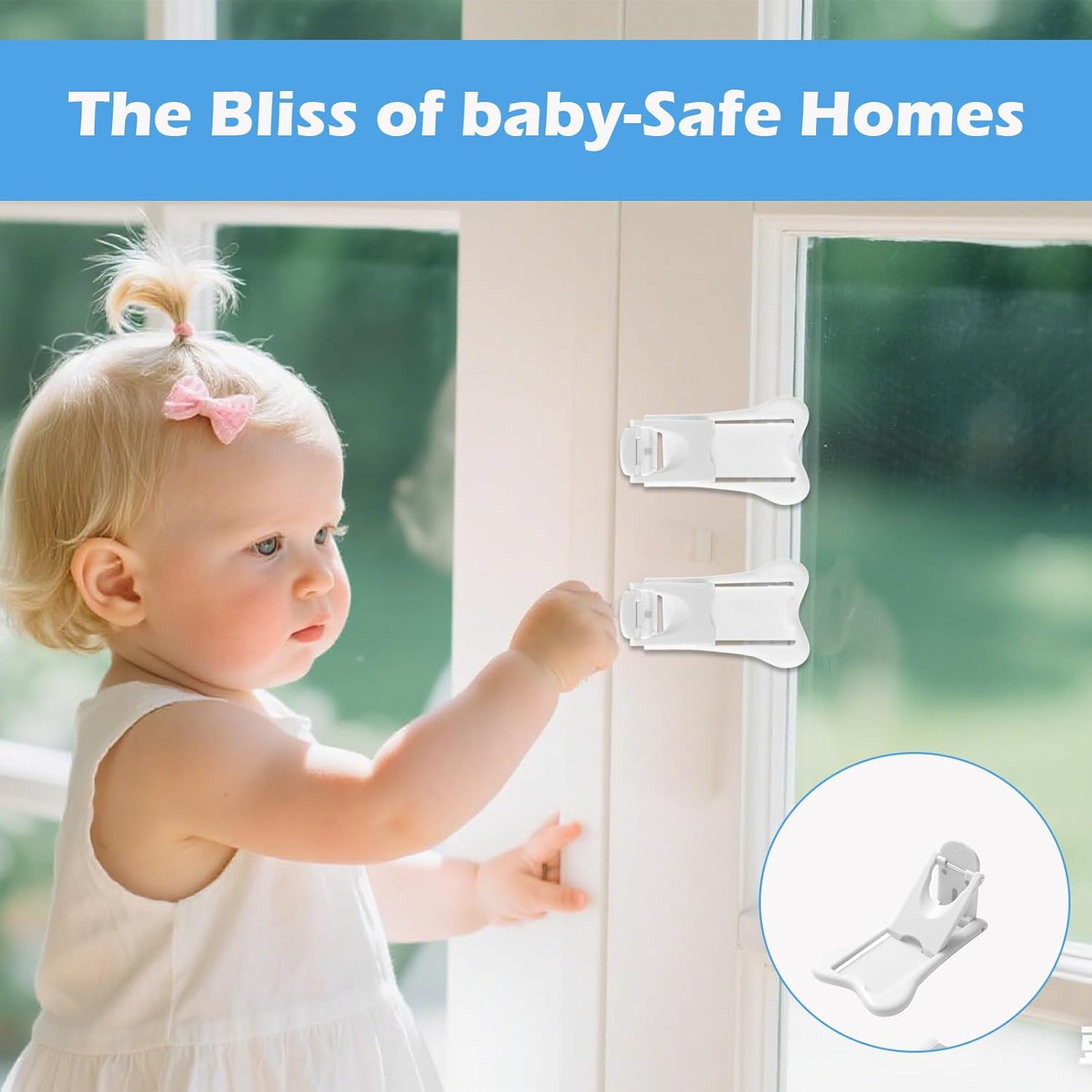 Sliding Door Lock, 8Pcs Child Lock, Child Safety Locks, Baby Proof Cupboard Locks with No Screws or Drills, Sliding Window Locks for Sliding Glass Doors, Windows, Closets & Cabinets image number 5