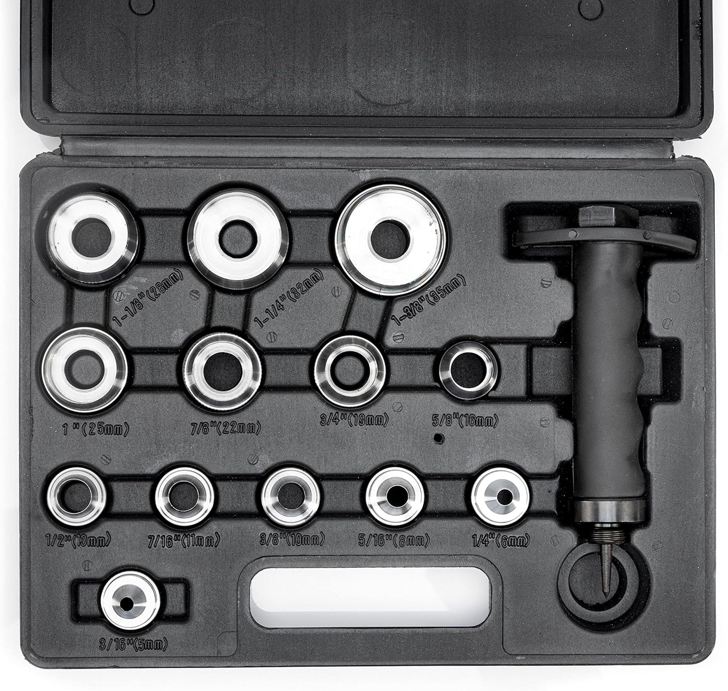 NEIKO 02604A Hole Punch Set | SAE & Metric, 3/16&rdquo; &ndash; 1-3/8&rdquo; & 5 &ndash; 35Mm | 14 Piece Sharp Hollow Hole Punch Kit, Gasket Cutting Puncher, Foam Cutter, & Leather Hole Punches | 6&rdquo; Interchangeable image number 5