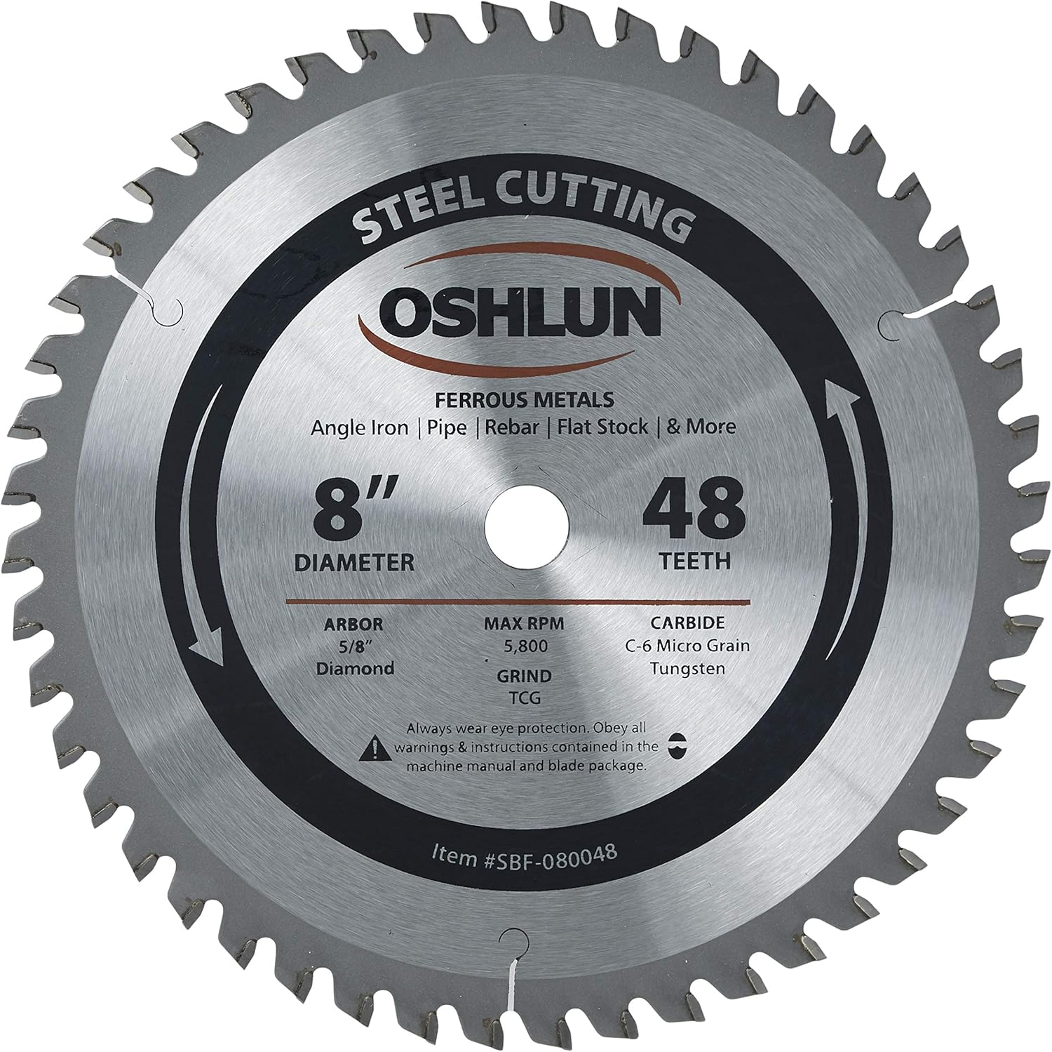 Oshlun SBF-080048 8-Inch 48 Tooth TCG Saw Blade with 5/8-Inch Arbor (Diamond Knockout) for Mild Steel and Ferrous Metals image number 3