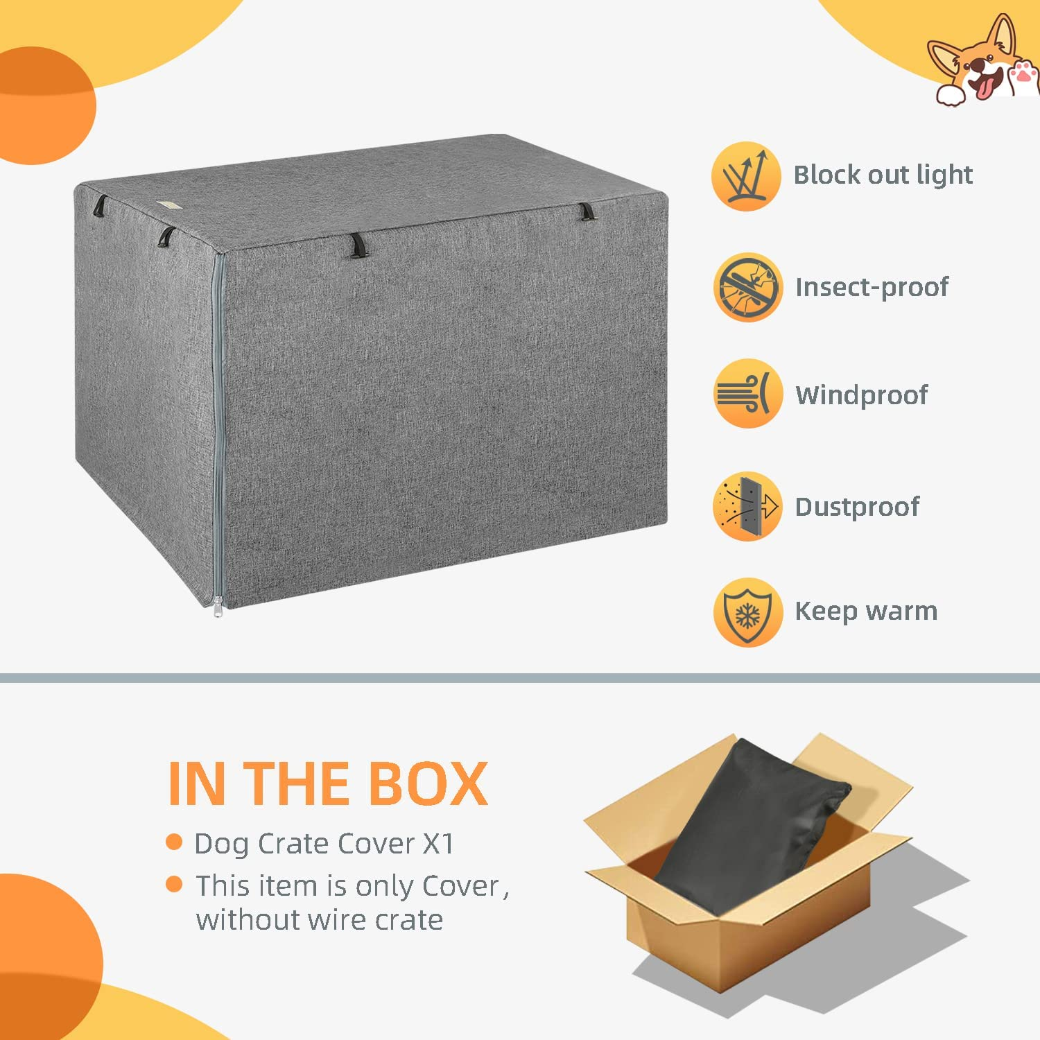 Double Door Dog Crate Cover, Dog Kennel Cover for Metal Dog Crates, Lightweight 600D Polyester Indoor/Outdoor Crate Cover (Fits 24 30 36 42 48 Inches Wire Crate) image number 5