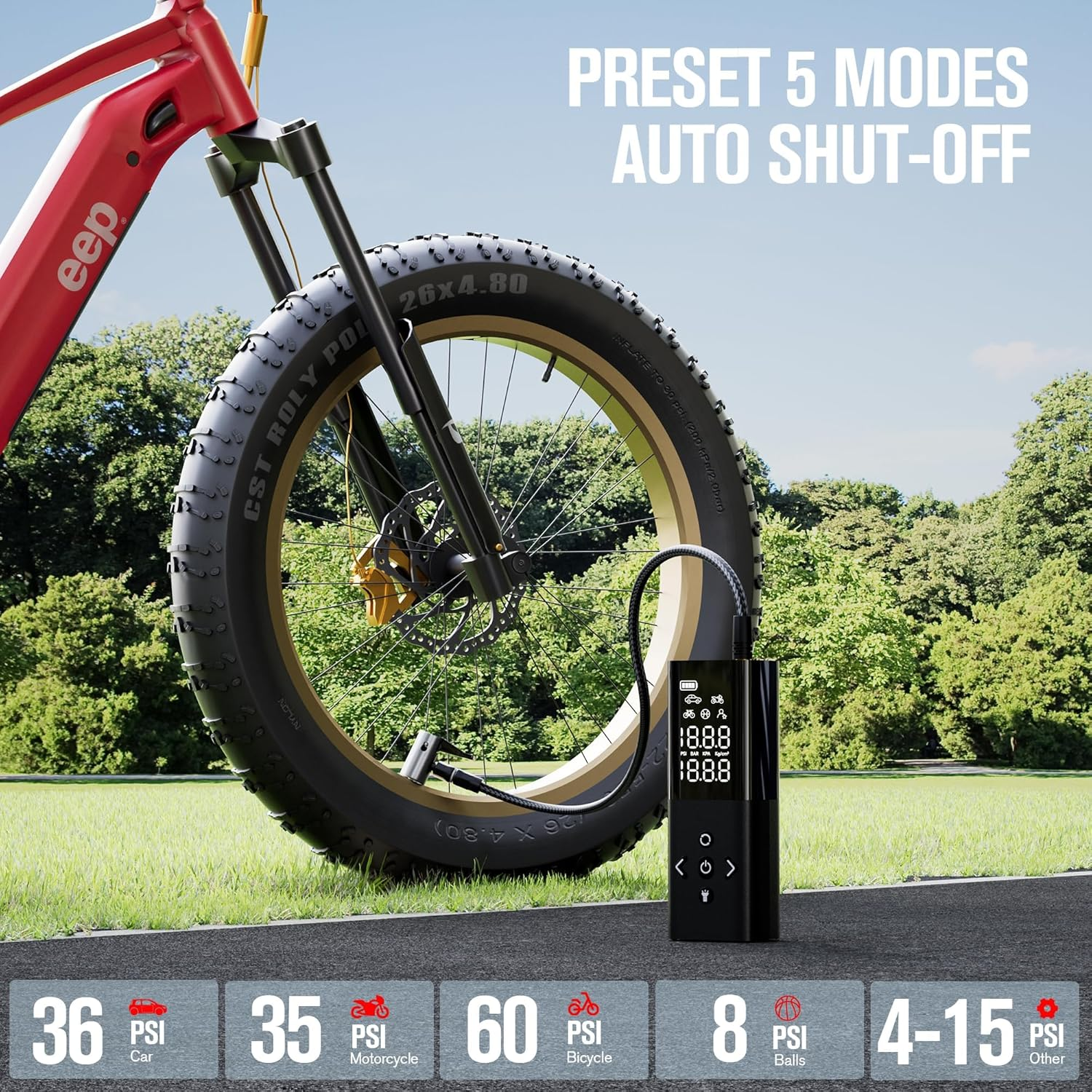 GOOLOO AP150 Tire Inflator Portable Air Compressor, 2X Faster 150PSI Cordless Air Pump for Car Tires with Auto-Shutoff, Portable Tire Pump with Digital Pressure Gauge for Car, Motorcycle,Bike, Ball image number 2