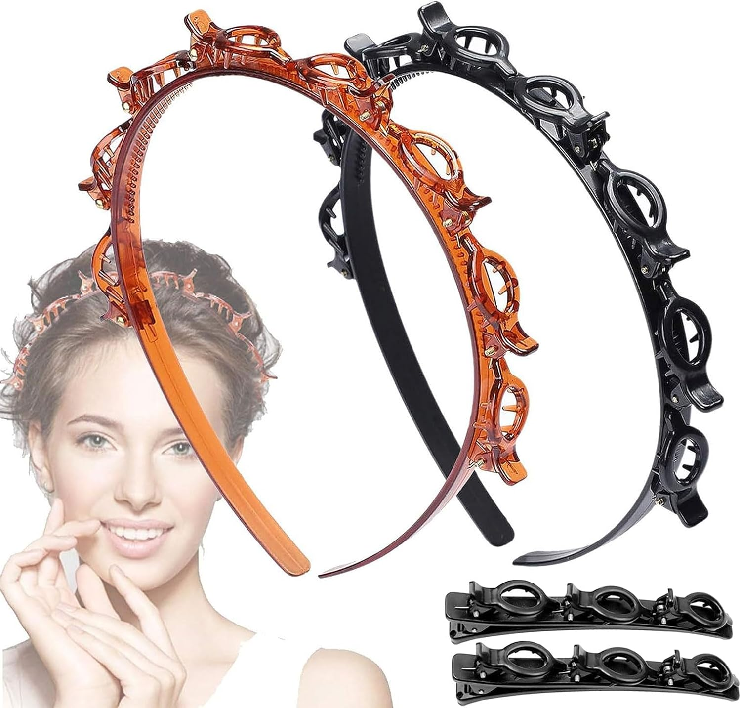 SSKHE 2 Layered Teeth Combs Hair Bands Headbands Headbands Non-Slip Fringe with Clips Versatile Accessories to Solve Your Style image number 2