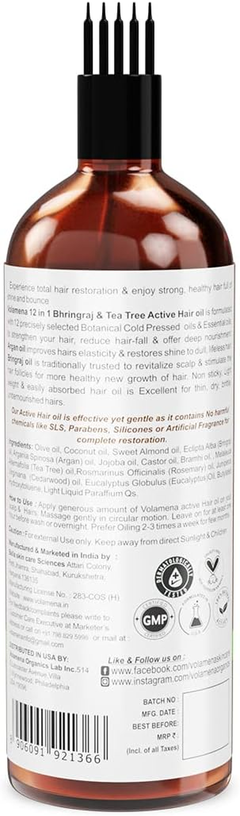 VOLAMENA with DEVICE 12 in 1 Bhringraj & Tea Tree Botanical Cold Pressed Hair Oil 200 Ml