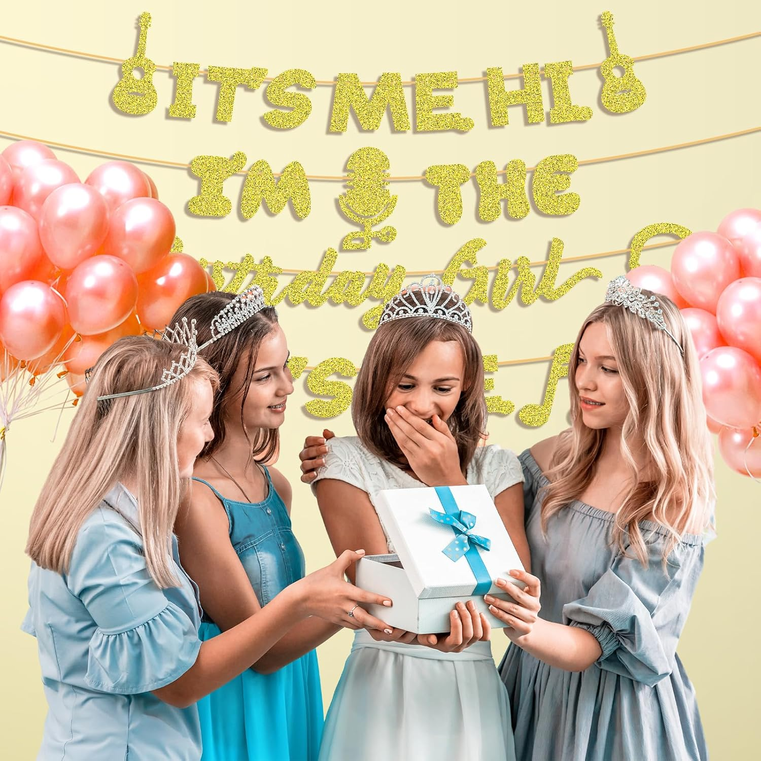 It'S Me Hi I'M the Birthday Girl Banner, Glitter Happy Birthday Banner It'S Me Banner Birthday Party Banner Sign Background for Girls Birthday Party Decor (Gold) image number 3