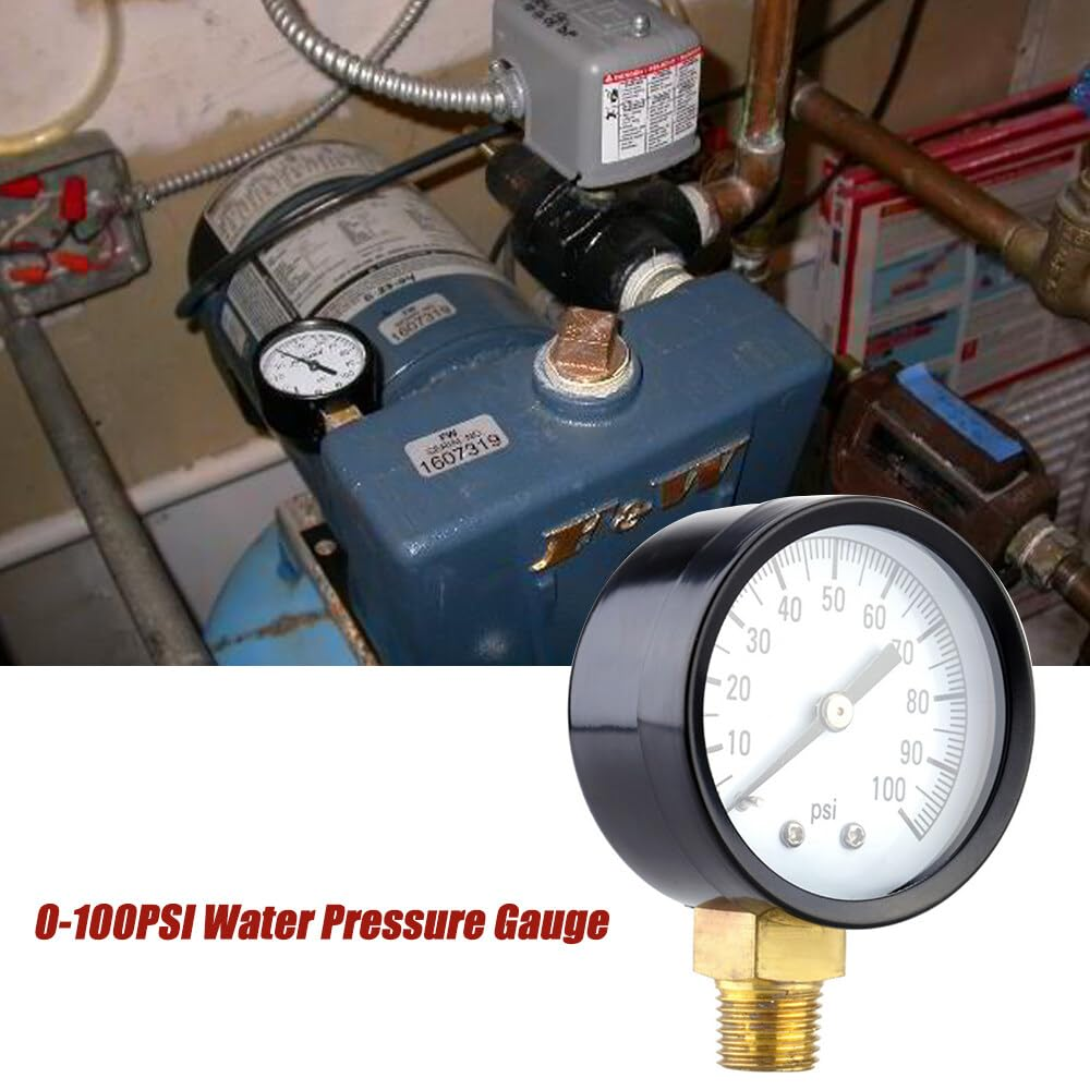 0-100PSI 1/4'' Well Pump Pool Spa Filter Water Pressure Gauge Brass Socket Connection image number 4