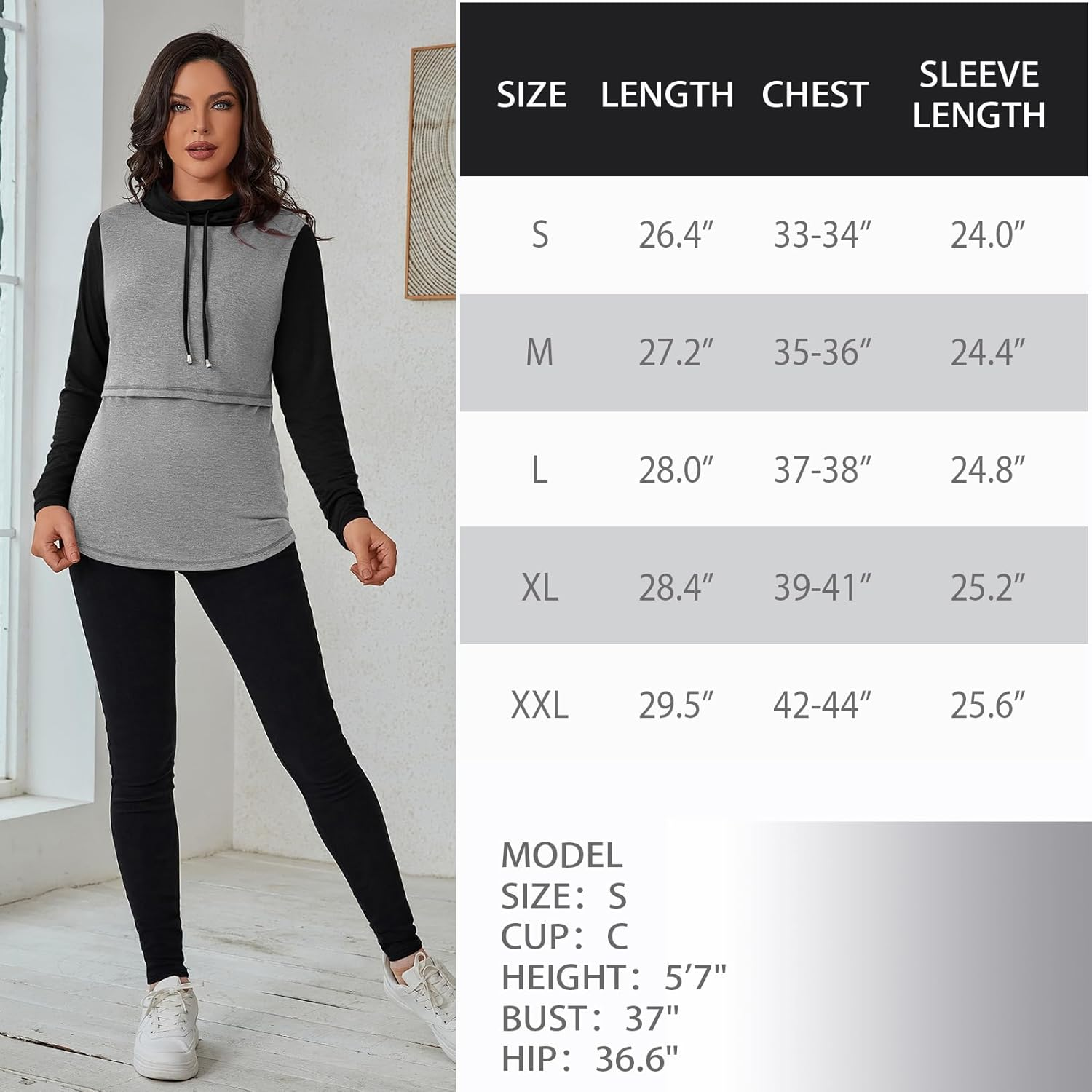 GINKANA Womens Nursing Tops Breastfeeding Sweatshirts Shirts Long Sleeve Drawstring Cowl Neck Nursing Tee Shirts Blouse