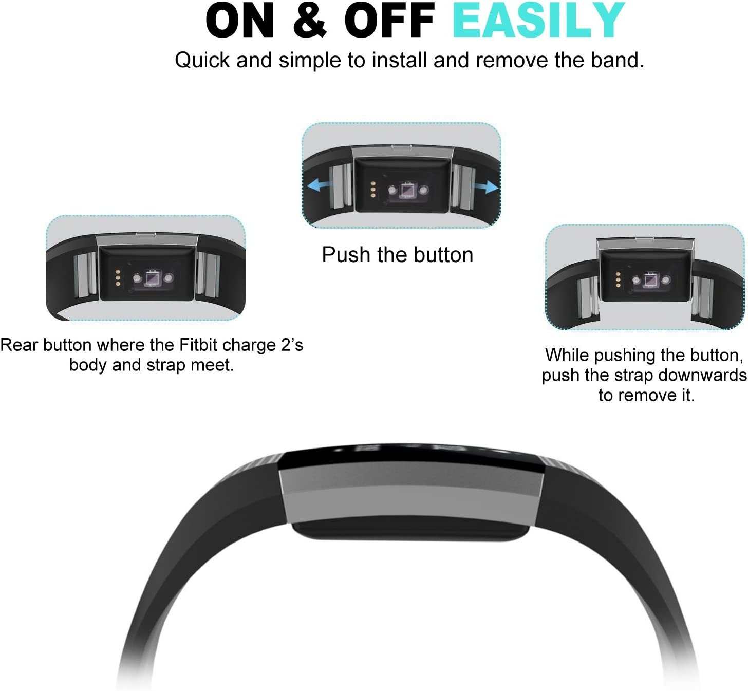 Watch Band Strap for Fitbit Charge 2, Classic Soft TPU Silicone Adjustable Replacement Bands Fitness Sport Bracelet Strap for Fitbit Charge2 image number 4