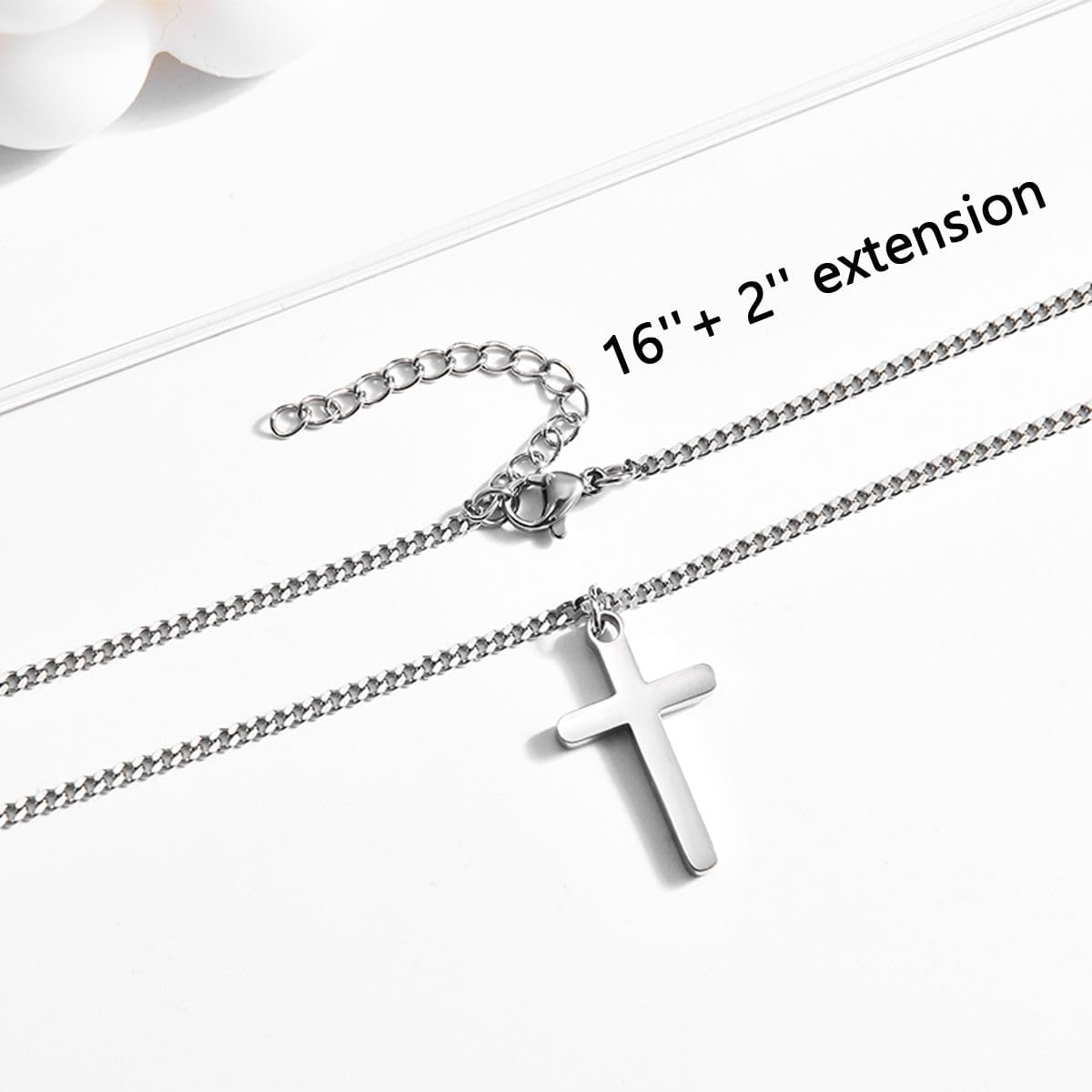 Leyung Baptism Confirmation First Holy Communion Christening Gifts for Boys, Stainless Steel Cross Necklace Gifts for Teen Boys Son Grandson Nephew Godson image number 6