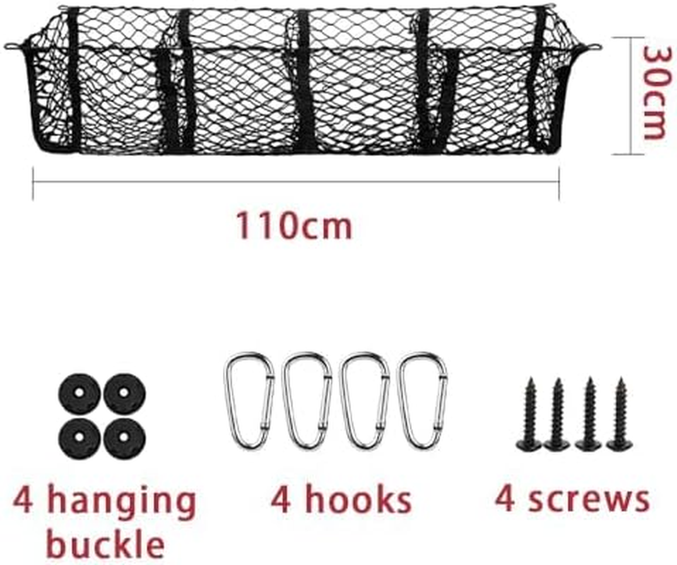 Cargo Net Trunk Organizer, Mesh Storage Net Heavy Duty Cargo Net with 4 Pocket, Stretchable Mesh Organizer with Hook and Screw, Universal Pickup Meshs Storage for SUV Car Pickup Truck Bed image number 3