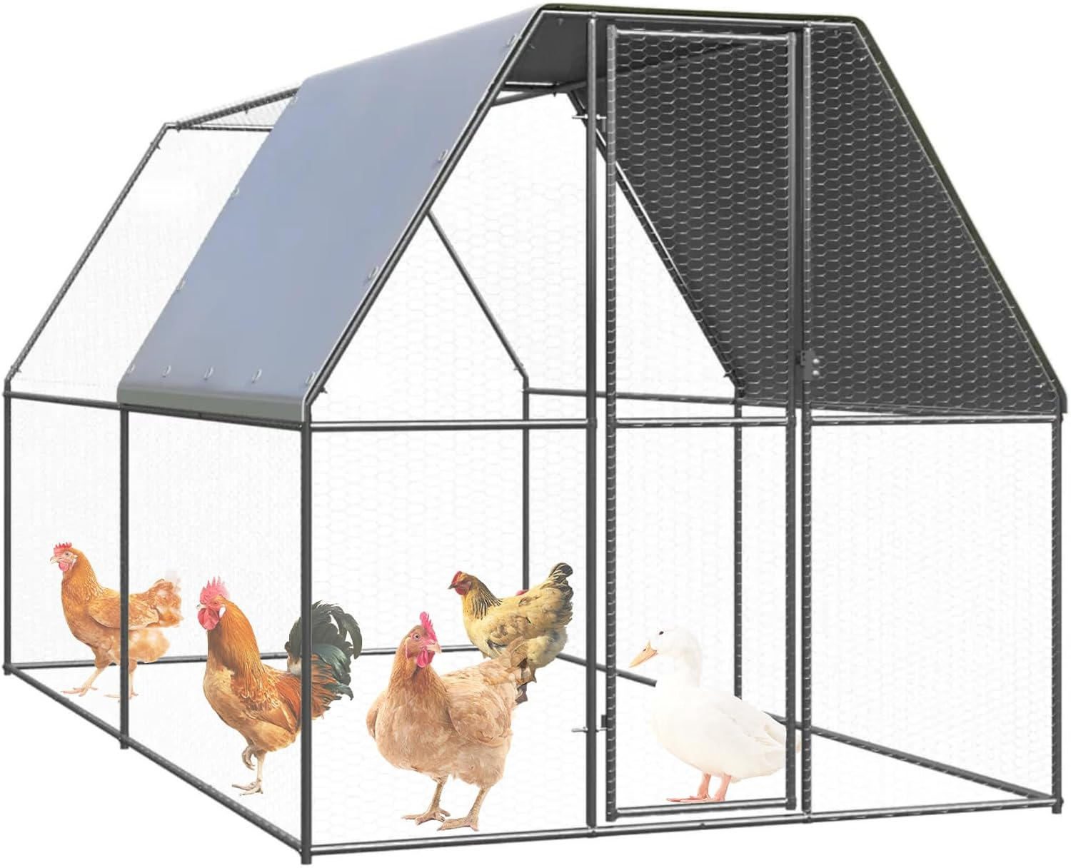 Chicken Coop Large Rabbit Hutch Pet Cage, 2X4X2M, Walk in Poultry House Coops Hen Run Ferret Habitat Farm Enclosure, Galvanised Steel with Roof Cloth image number 1