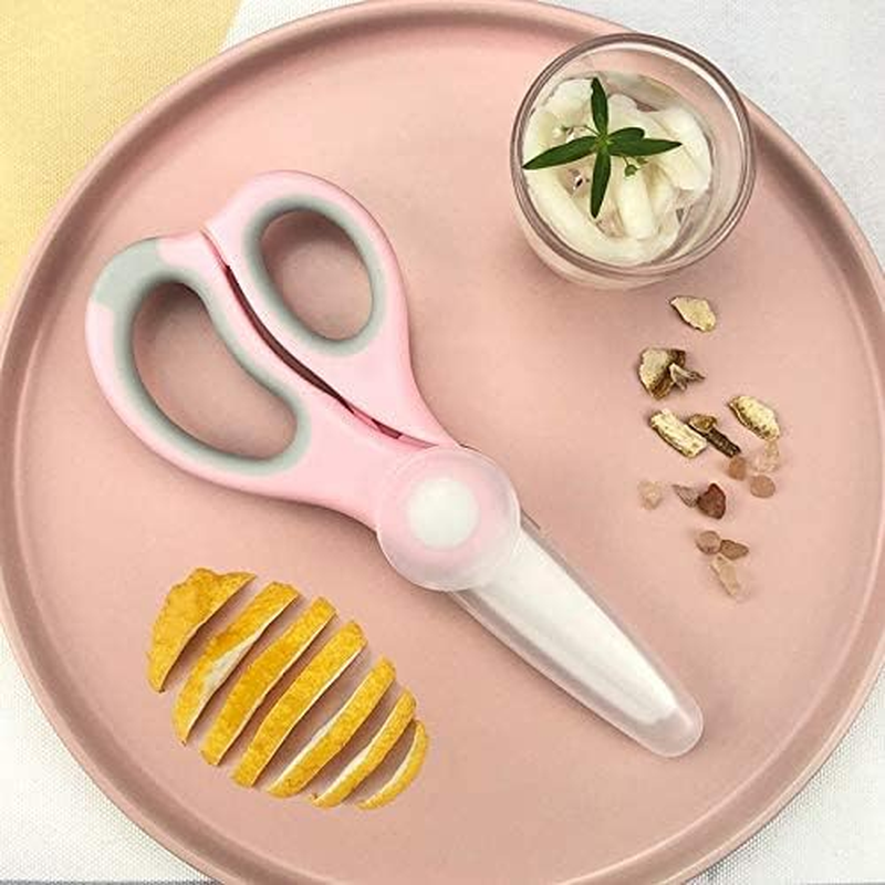 Ceramic Scissors for Baby Food,Safety Healthy BPA and Lead Free Portable Toddler Shears with Protective Blade Cover and Travel Case, 2 Pack（Pink and Green） image number 4