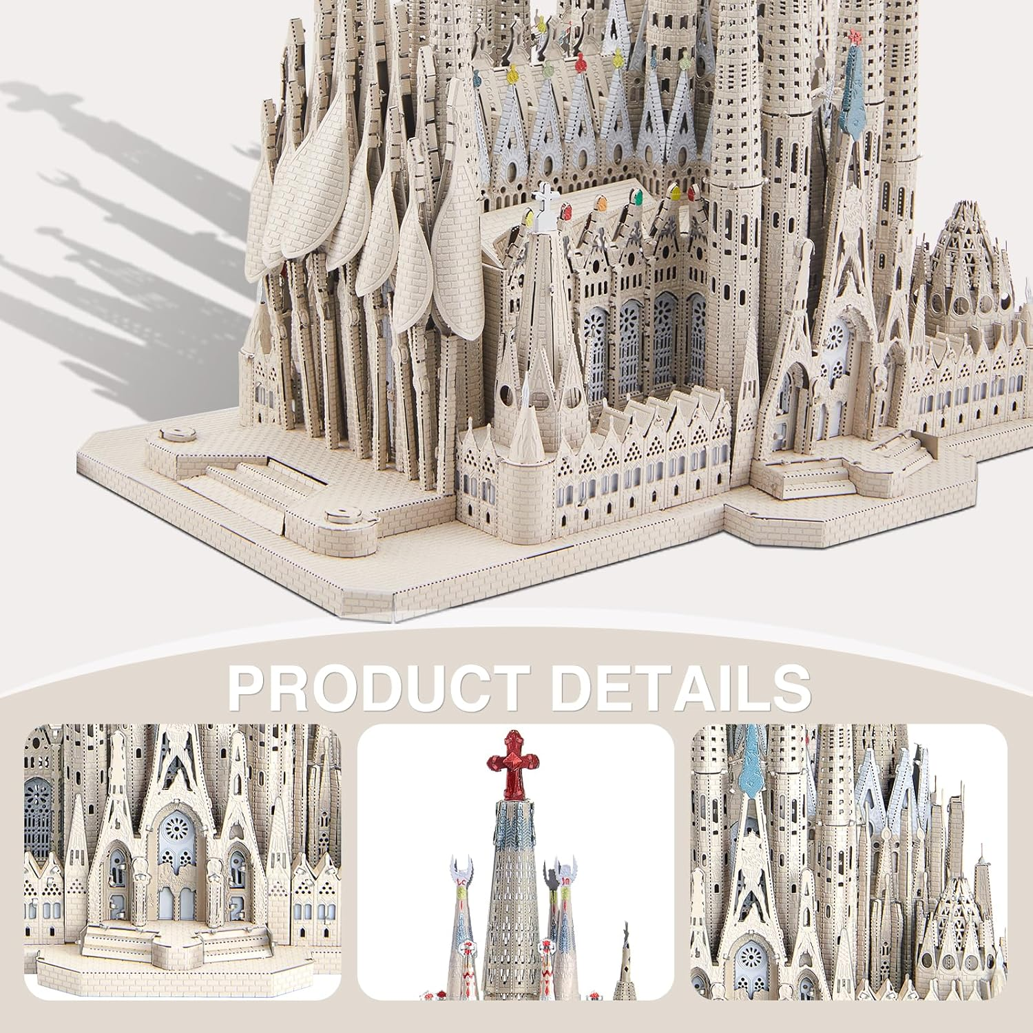 Piececool 3D Metal Puzzles for Adults and Teens, La Sagrada Fam&iacute;lia Metal Model Kit, Challenge Spanish Cathedral Brain Teaser Architecture Building Blocks Puzzle, 450 Pcs image number 4