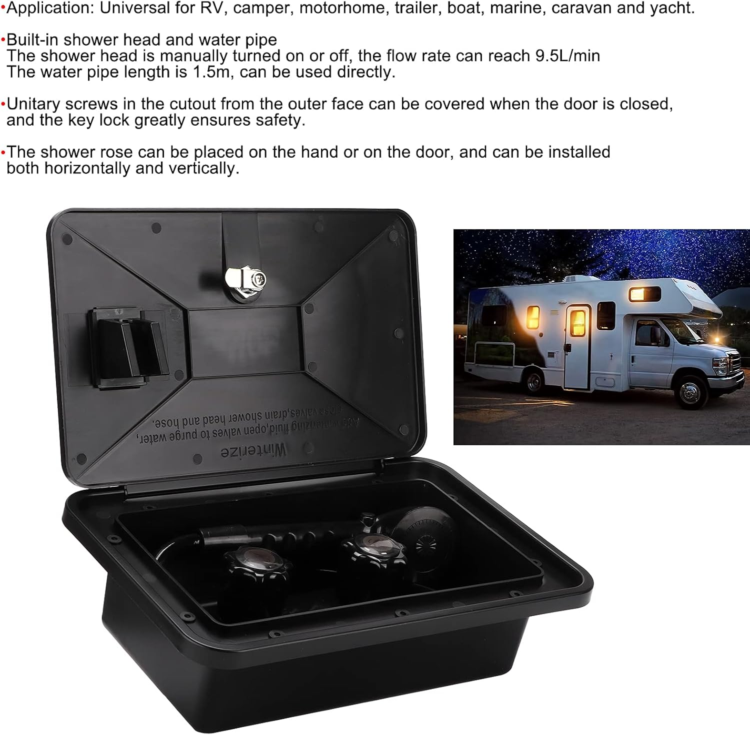 RV Exterior Shower Box Kit, RV Camper Exterior Shower Box Set, Hot Cold Water Adjustable with Hose Lock Keys for Motorhome Caravan Out Side Shower Replacement image number 3
