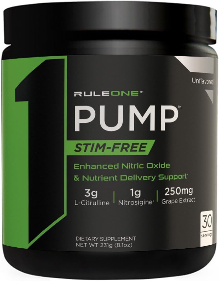 Rule 1 Pump Stim-Free Nitric Oxide Support Pre-Workout Powder 231 G, Unflavoured (30 Servings) image number 1