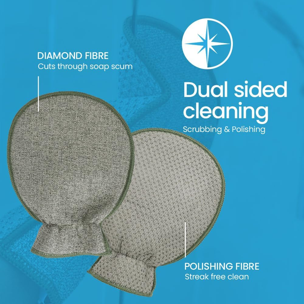 White Magic Eco Cloth Bathroom Cleaning Glove, Olive - Dual-Sided Scrubbing & Polishing, Chemical-Free Streak-Free Clean, Made with Recycled Plastic, Machine Washable, 26X20.5Cm image number 5