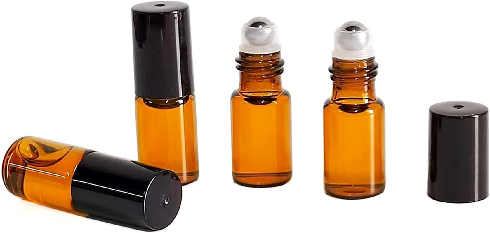 50 PCS 3Ml Amber Glass Roller Bottle,Essential Oil Sample Vials with Stainless Steel Roller Ball,Black Caps,For Travel Perfume Cosmetics Small Container(2 Funnels, 2 Dropper, 1 Opener) (3Ml) image number 3