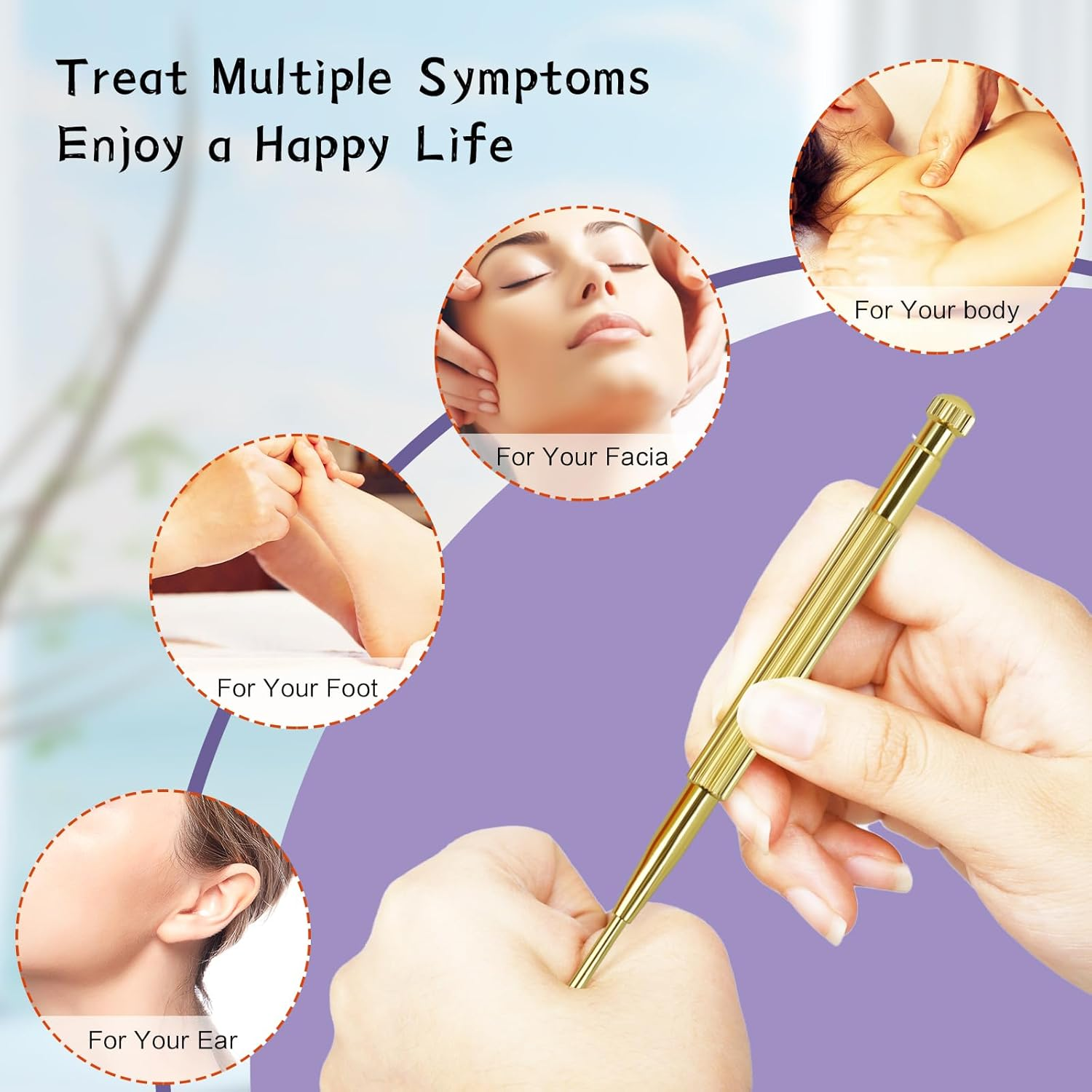 BLMHTWO 2 Pieces Acupressure Pen, Dual Head Reflexology Acupuncture Pen Deep Tissue Massage Stainless Steel Retractable Ear and Body Point Probe Pen for Home SPA (Gold and Sliver) image number 3