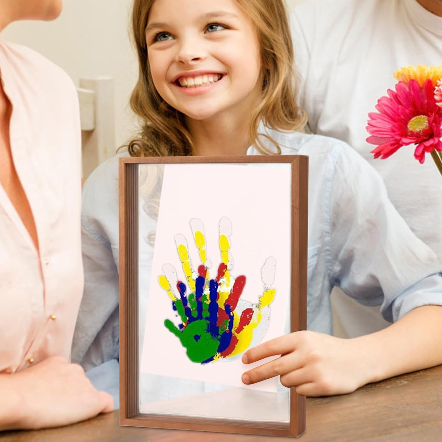 Family Handprint Kit,Handprint Craft Keepsake | Transparent Photo Frame Hangable Home Desk Ornament for Baby Shower Nursery - White image number 5