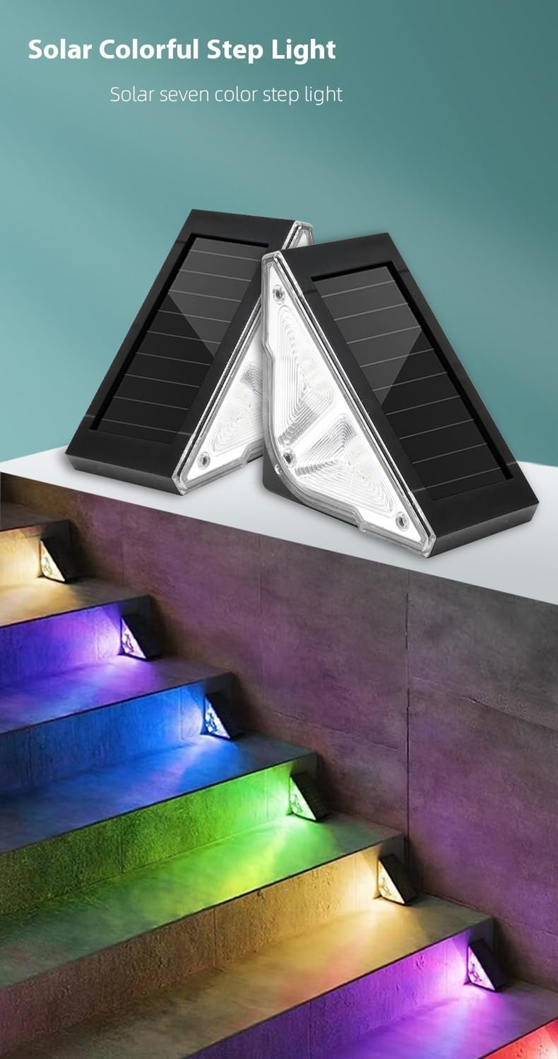 Solar Step Lights Outdoor, 6 Pack LED Warm White, Waterproof Deck Lights for Stairs, Patio, Driveway,Solar Seven Color Step Light(6) image number 1