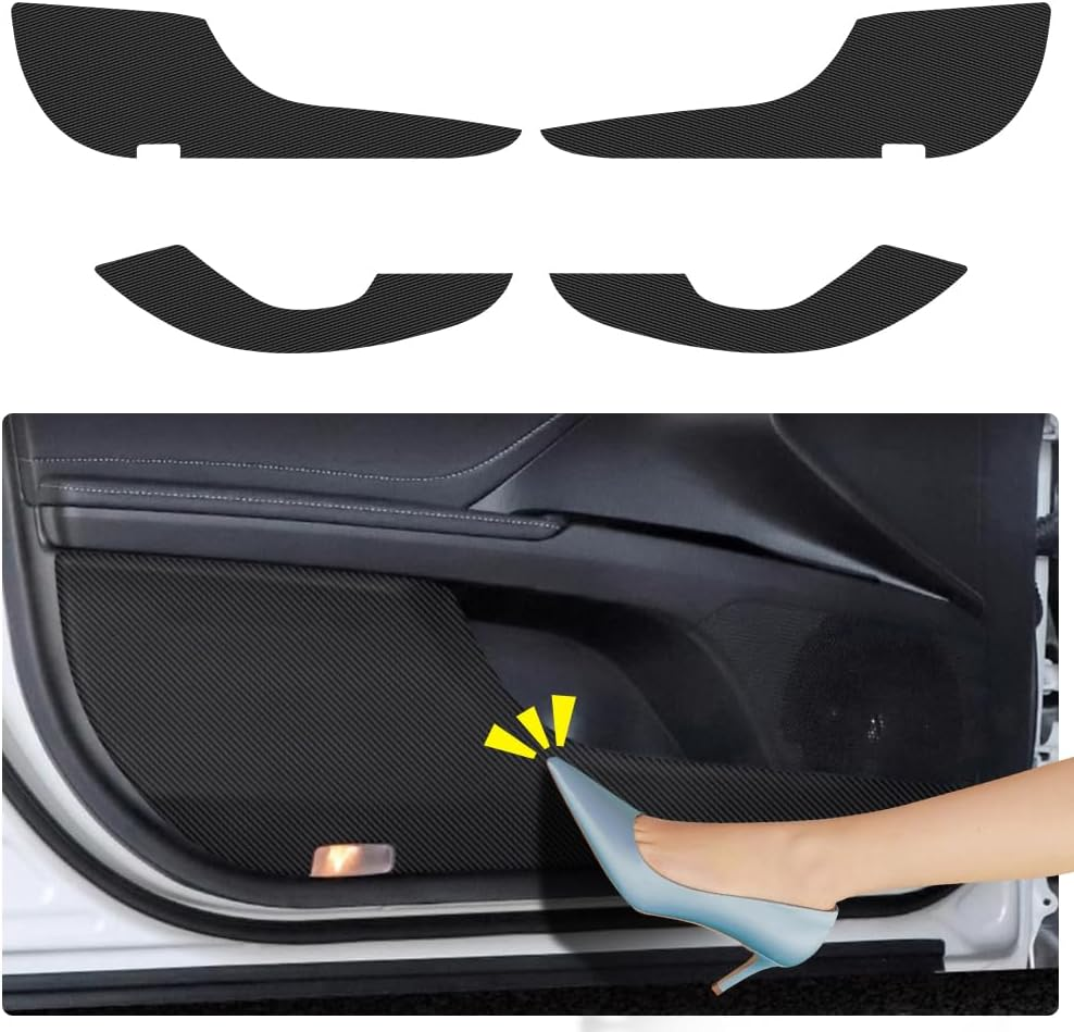 LUNQIN Car Door anti Kick Pad for Toyota Camry 2018 2019 2020 2021 2022 2023 2024 Hybrid Accessories Carbon Fibre Style Leather Sticker Door Sill Protector Cover Edge Guard Side Mat Interior Dirty