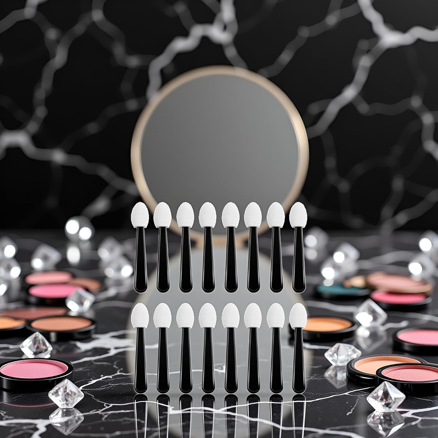 100 Pcs Black White Small Eyeshadow Applicators Eye Shadow Sponge Applicator Sticks Eye Makeup Applicators Sponge Tip Make up Applicators Eyeshadow Brushes Makeup Brushes Tools