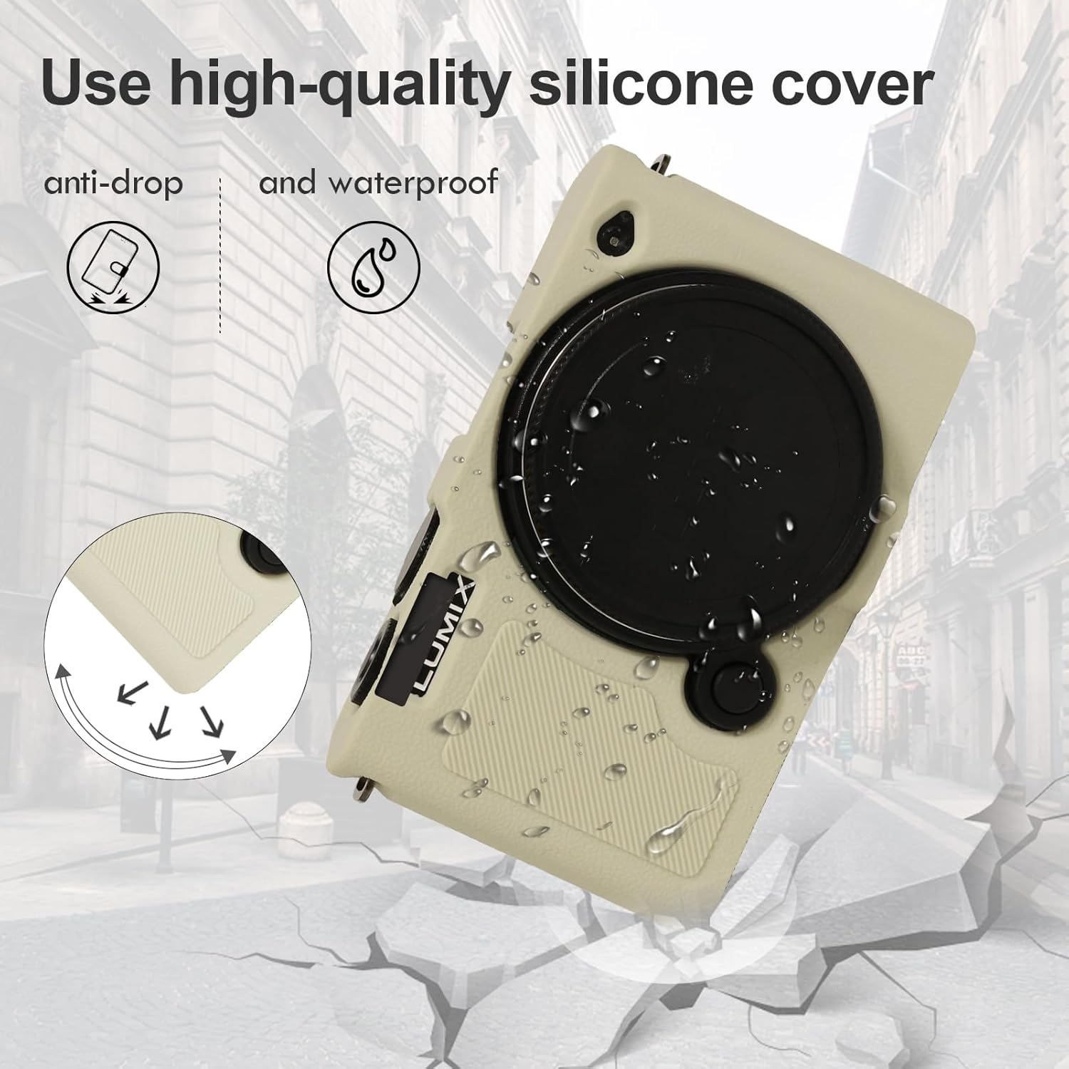 Rieibi Silicone Case for Panasonic Lumix DC-S9 Camera Case with 2PCS Screen Protector,Lightweight Camera Case for Panasonic Lumix S9 Case, Off-White, Camera Case image number 2