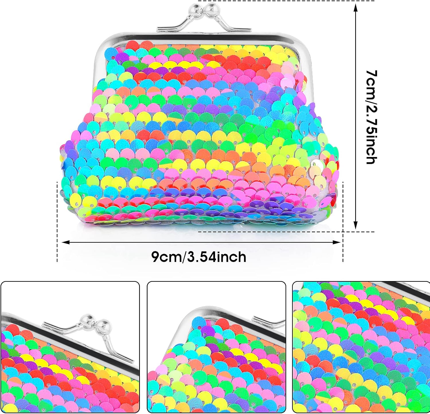 Prasacco 2 Pcs Sequin Coin Purses Reversible Sequin Mini Wallet with Kiss-Lock Closure Colorful Change Coin Purse Bag Handbags for Kids Girls Women Party Favor, Assorted, Colorful image number 5