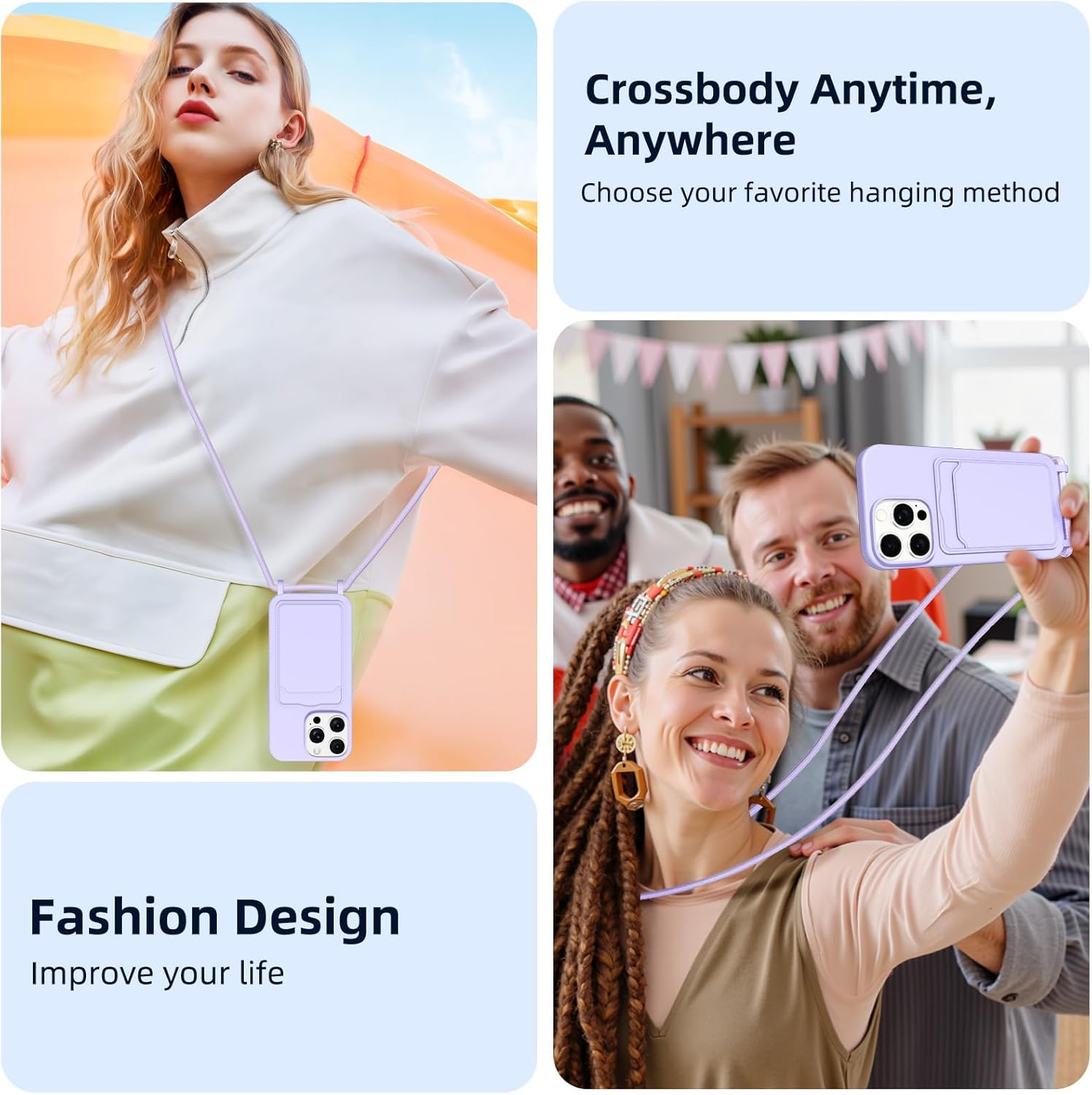 Vauki Mobile Phone Chain Silicone Case for Iphone 13 Pro with Strap, Mobile Phone Case with Card Slot, Removable Adjustable Cord Chain for Hanging, Shockproof Protective Case for Iphone 13 Pro Cord image number 5