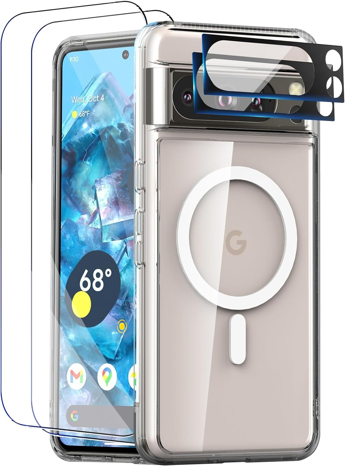 For Google Pixel 8 Pro Case Clear with Magnetic - Non-Yellowing Shock Absorption Anti-Fingerprint Scratch Resistant Cover Case Phone Case for Google Pixel 8 Pro 6.7 Inch 5G Crystal Clear image number 1