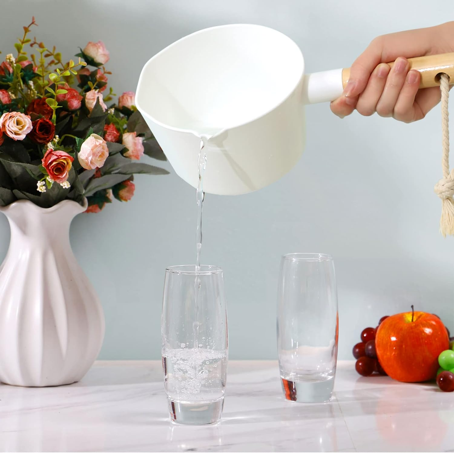 Hemoton Water Ladle Long Handle, Plastic Wood, 16Cm/6.3In Diameter, 14.5In Handle, White, Bathroom Ladle, 1Pc, BPA Free image number 5